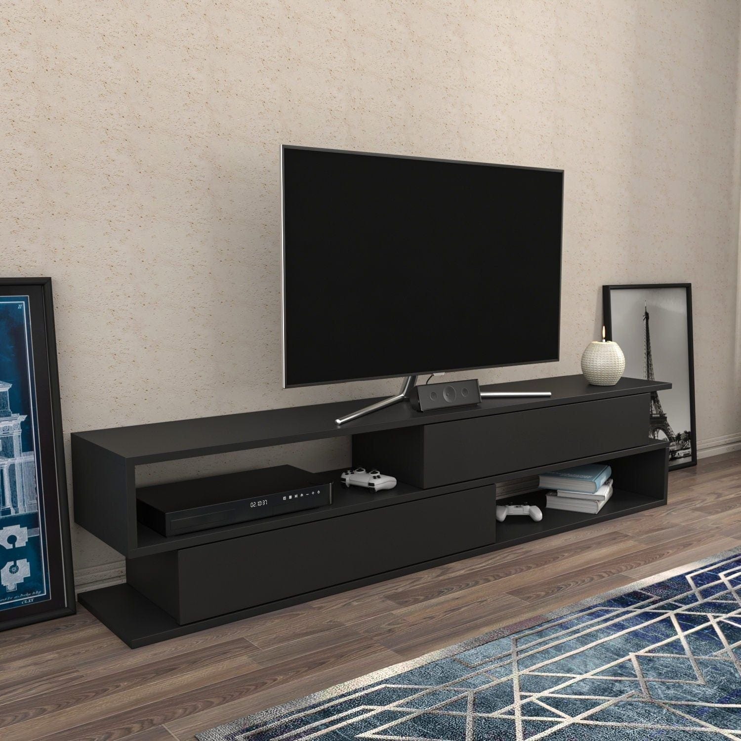Comoda TV CORTEZ, gri, PAL melaminat, 160x35x39 cm