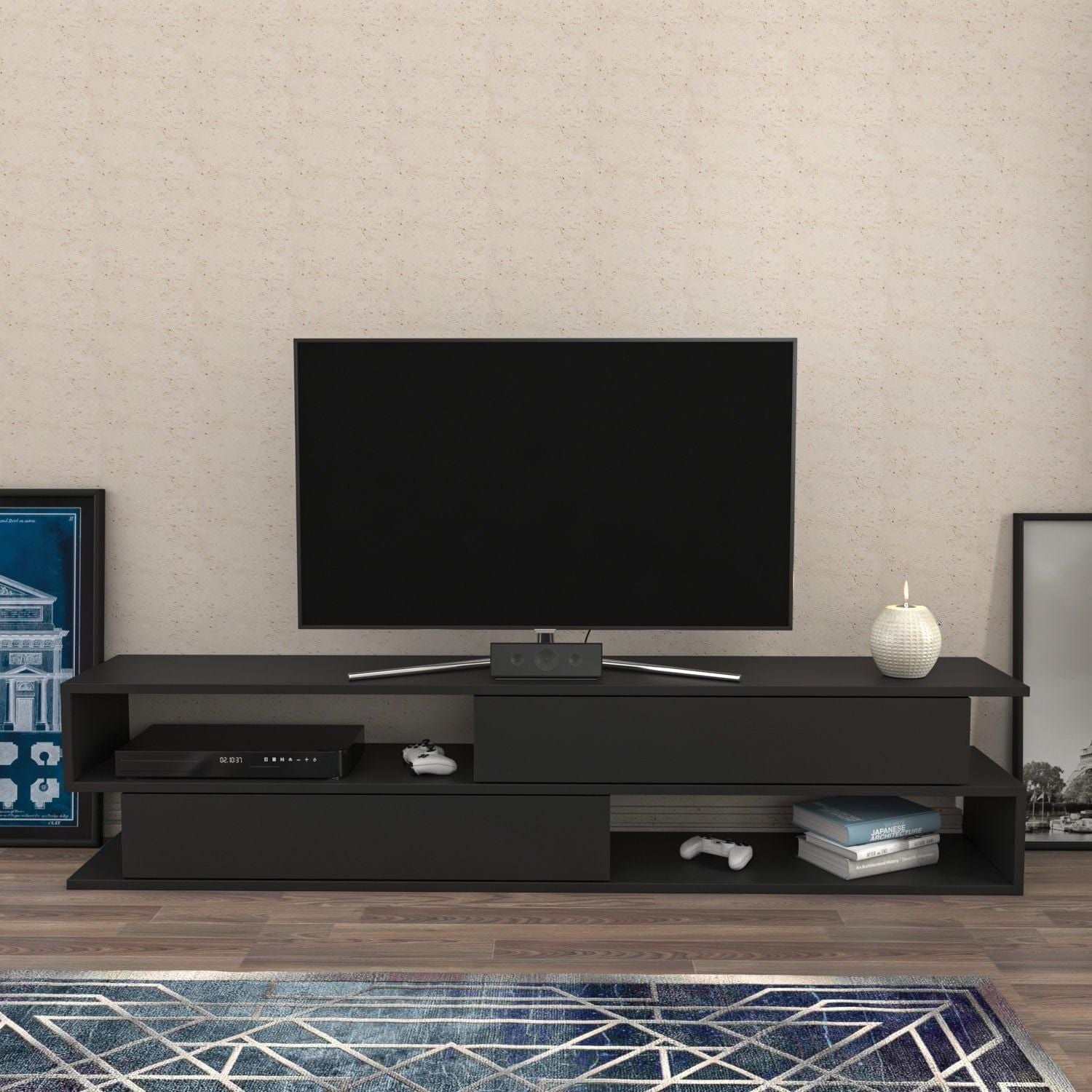 Comoda TV CORTEZ, gri, PAL melaminat, 160x35x39 cm
