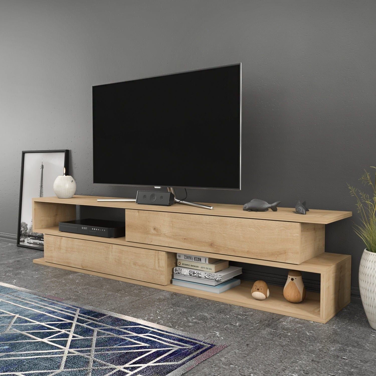 Comoda TV CORTEZ, stejar, PAL melaminat, 160x35x39 cm