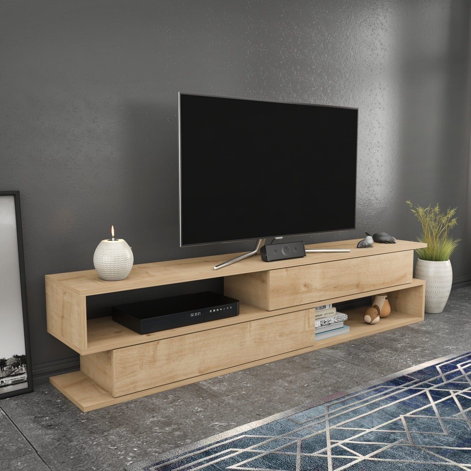 Comoda TV CORTEZ, stejar, PAL melaminat, 160x35x39 cm