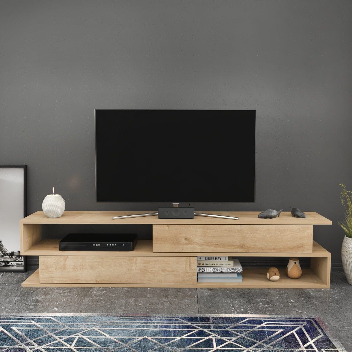 Comoda TV CORTEZ, stejar, PAL melaminat, 160x35x39 cm