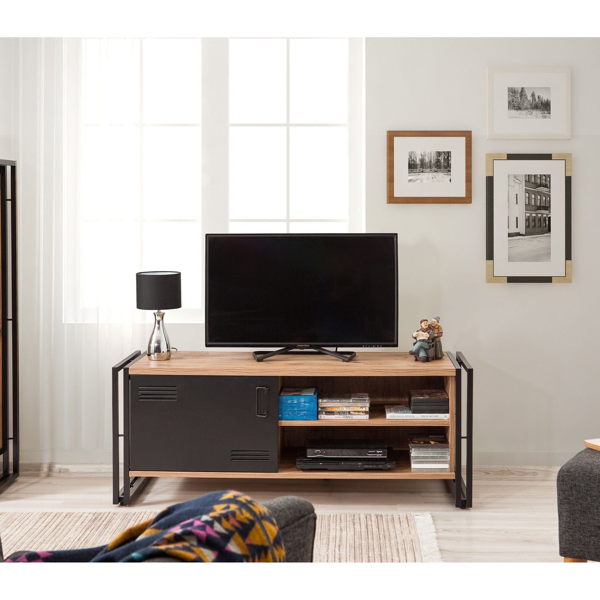 Comoda TV Cosmo Foris, stejar/gri antracit, PAL melaminat, 130x45x50 cm