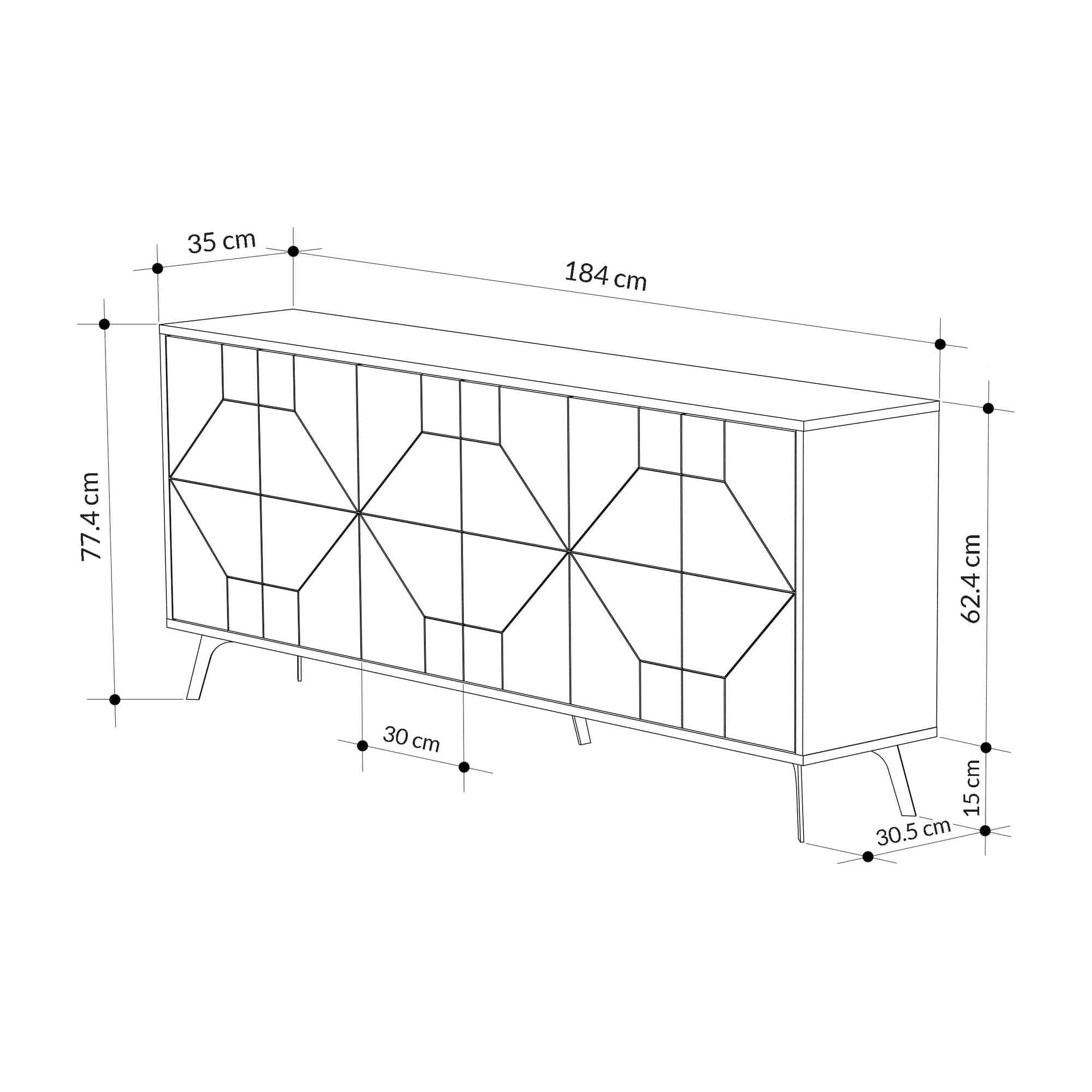 Comoda TV DUNE, alb/negru, PAL melaminat, 184x35x77 cm