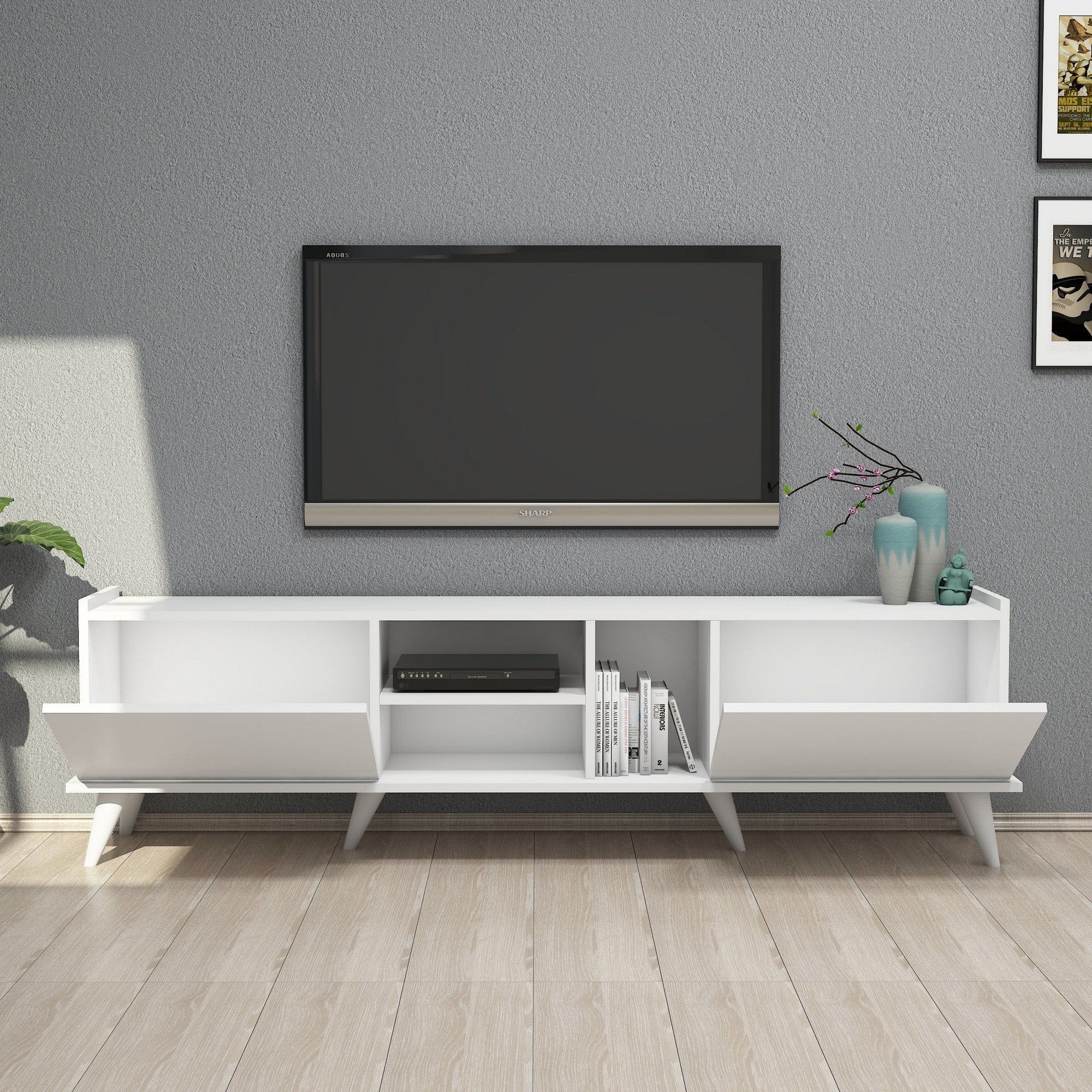 Comoda TV ELEGANTE 1320, alb, PAL melaminat, 180x34x52 cm