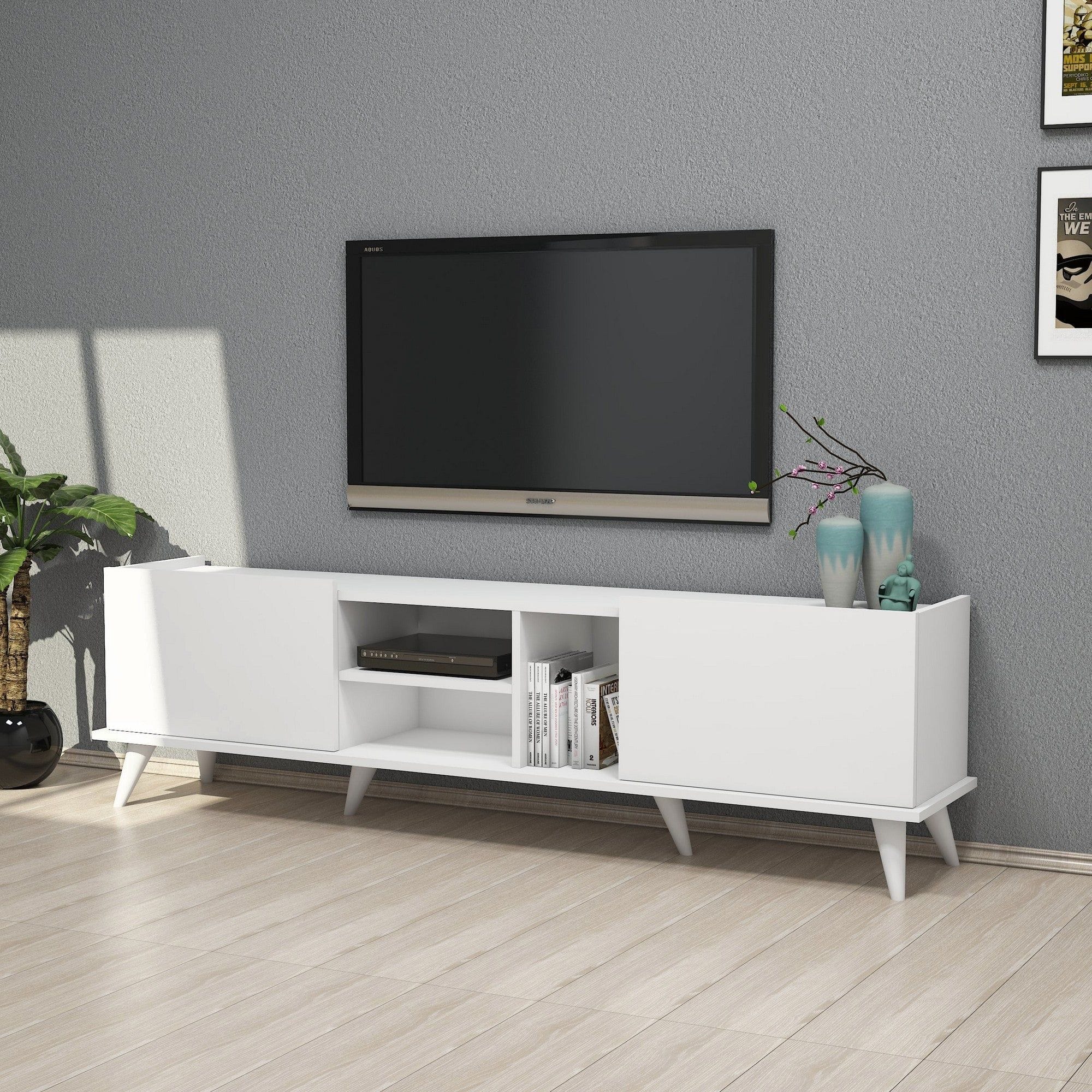 Comoda TV ELEGANTE 1320, alb, PAL melaminat, 180x34x52 cm