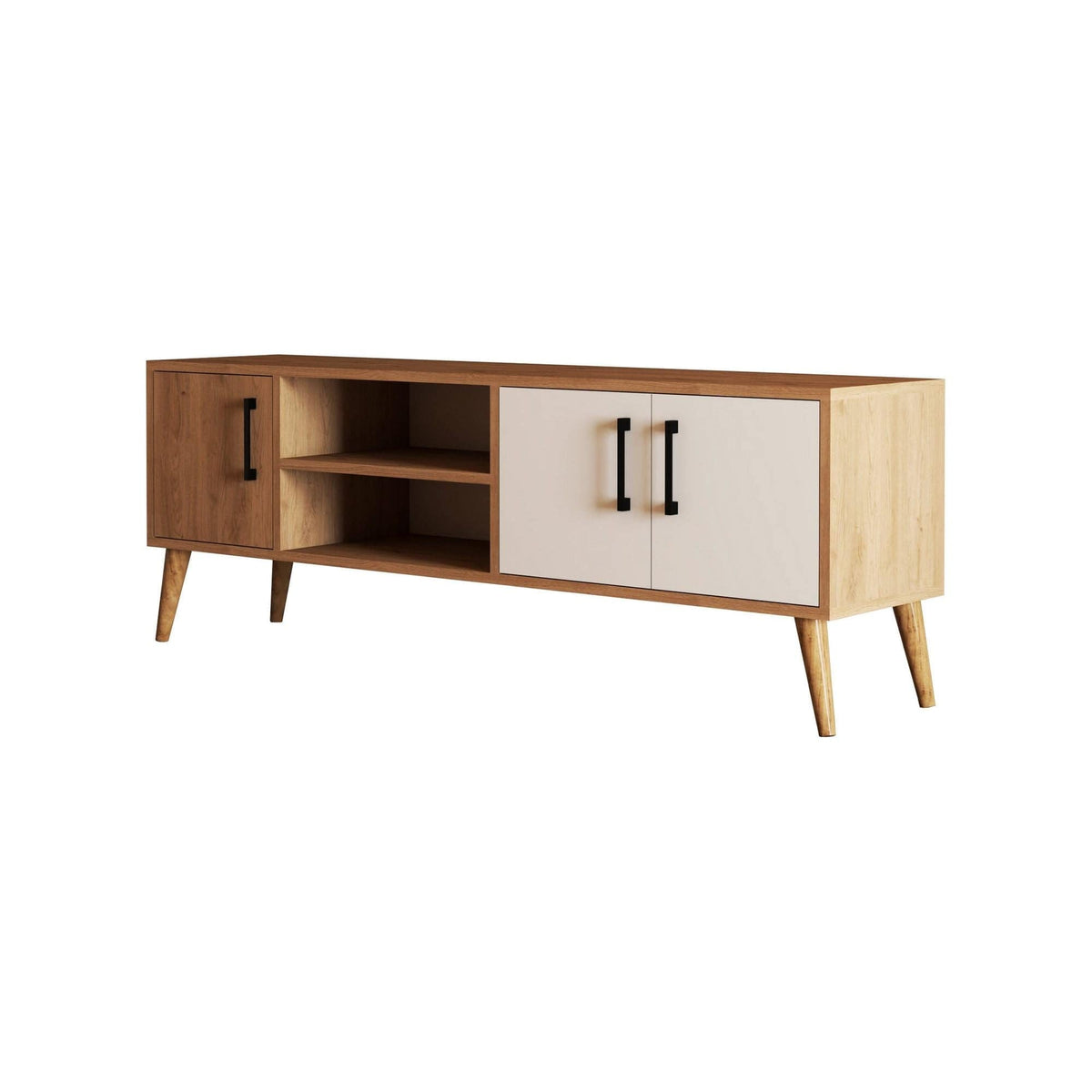 Comoda TV EXXEN-1584, stejar/alb, PAL melaminat, 150x34x52 cm