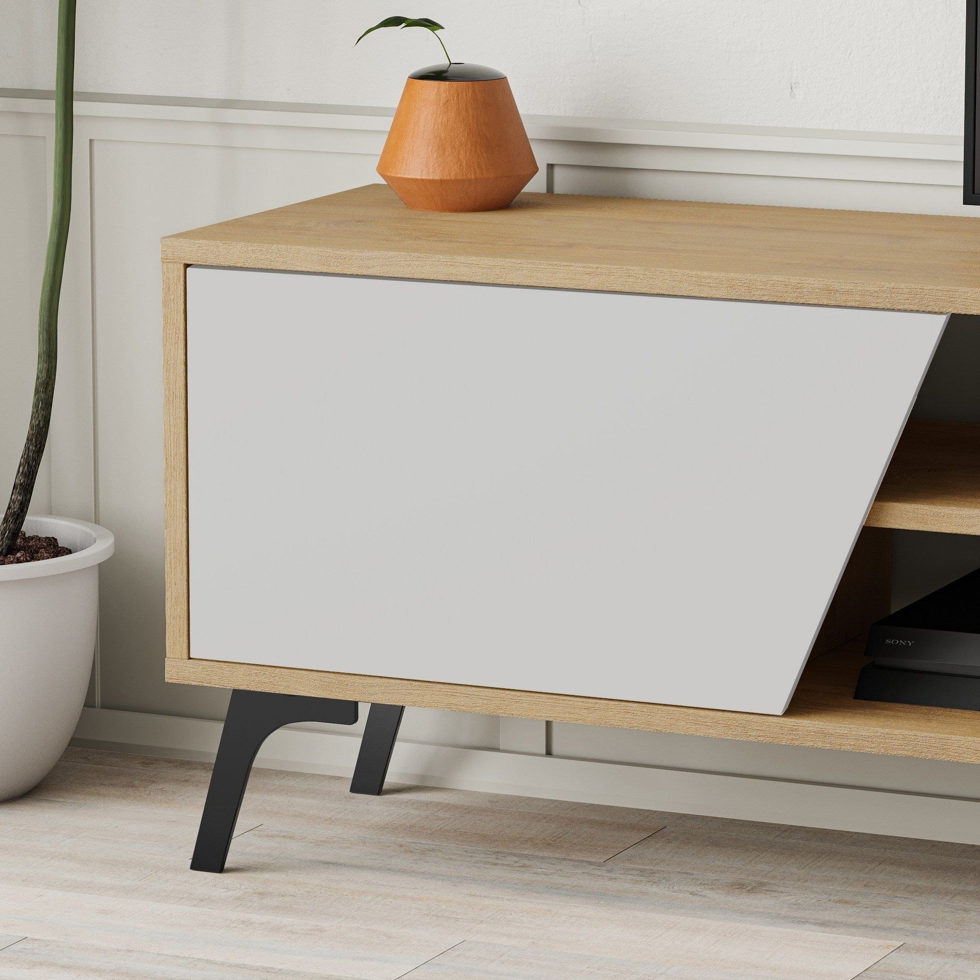 Comoda TV FIONA, stejar/alb, PAL melaminat, 180x36x48 cm