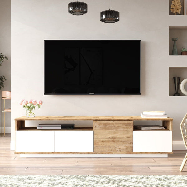 Comoda TV FR5 - AW, alb/stejar, PAL melaminat, 180x45x45 cm