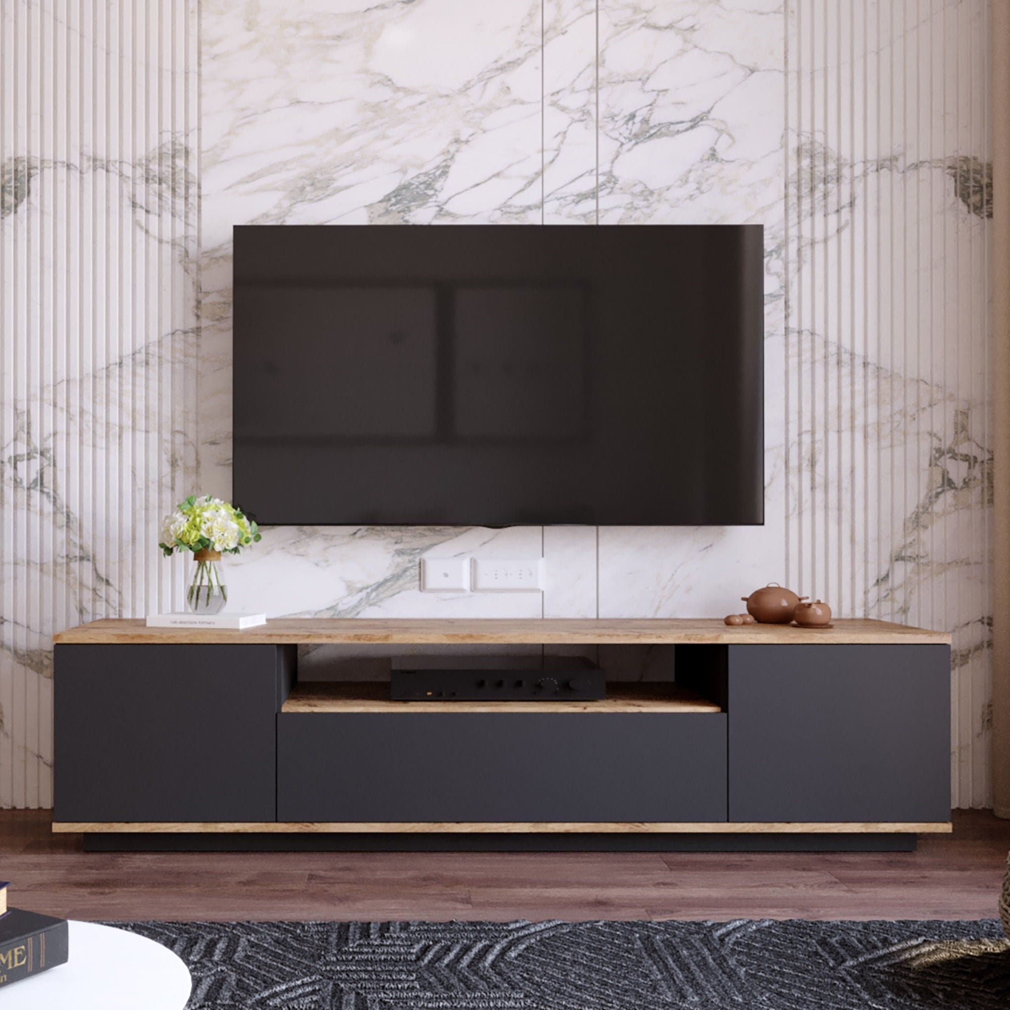 Comoda TV FR7 - AA, stejar/gri antracit, PAL melaminat, 180x45x45 cm