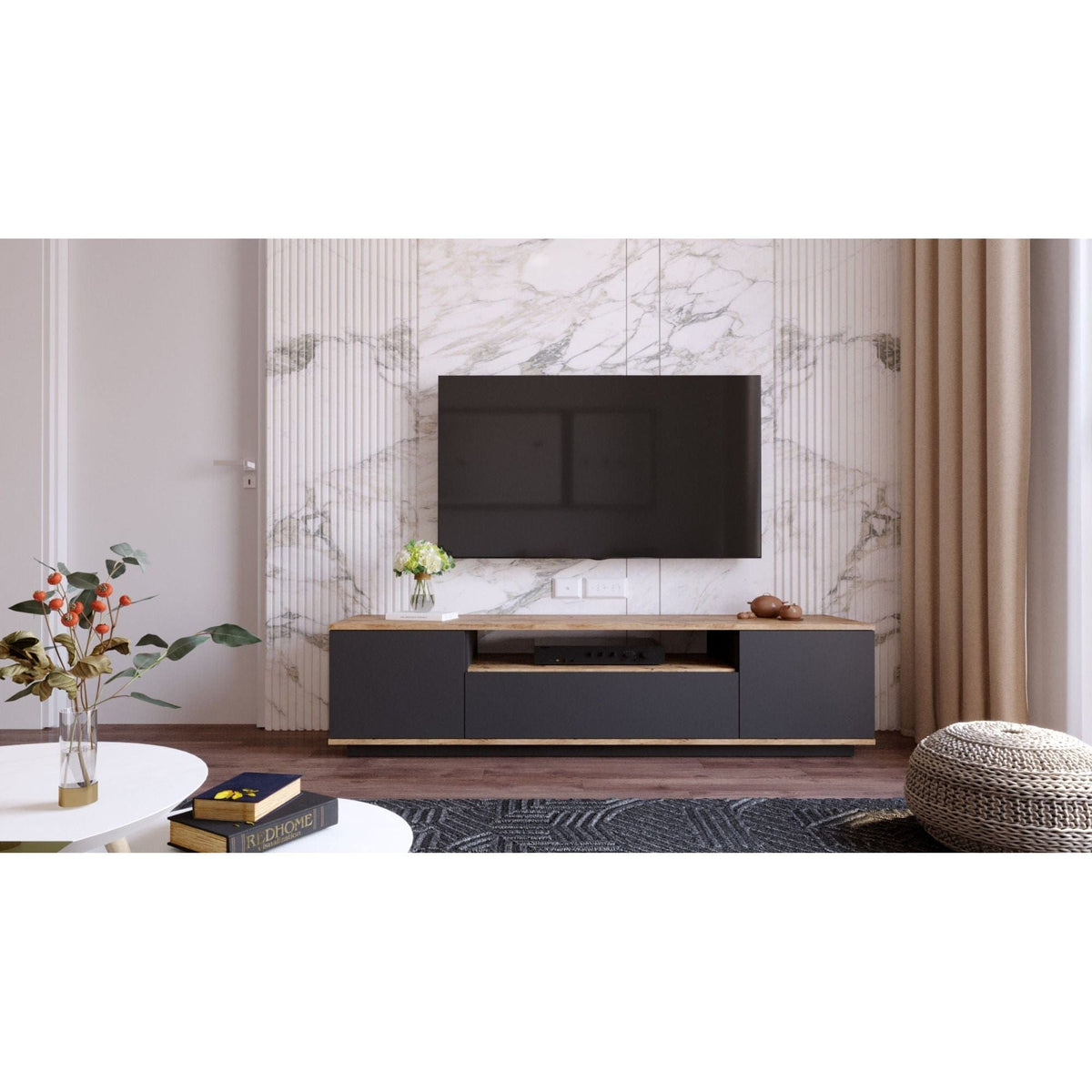 Comoda TV FR7 - AA, stejar/gri antracit, PAL melaminat, 180x45x45 cm