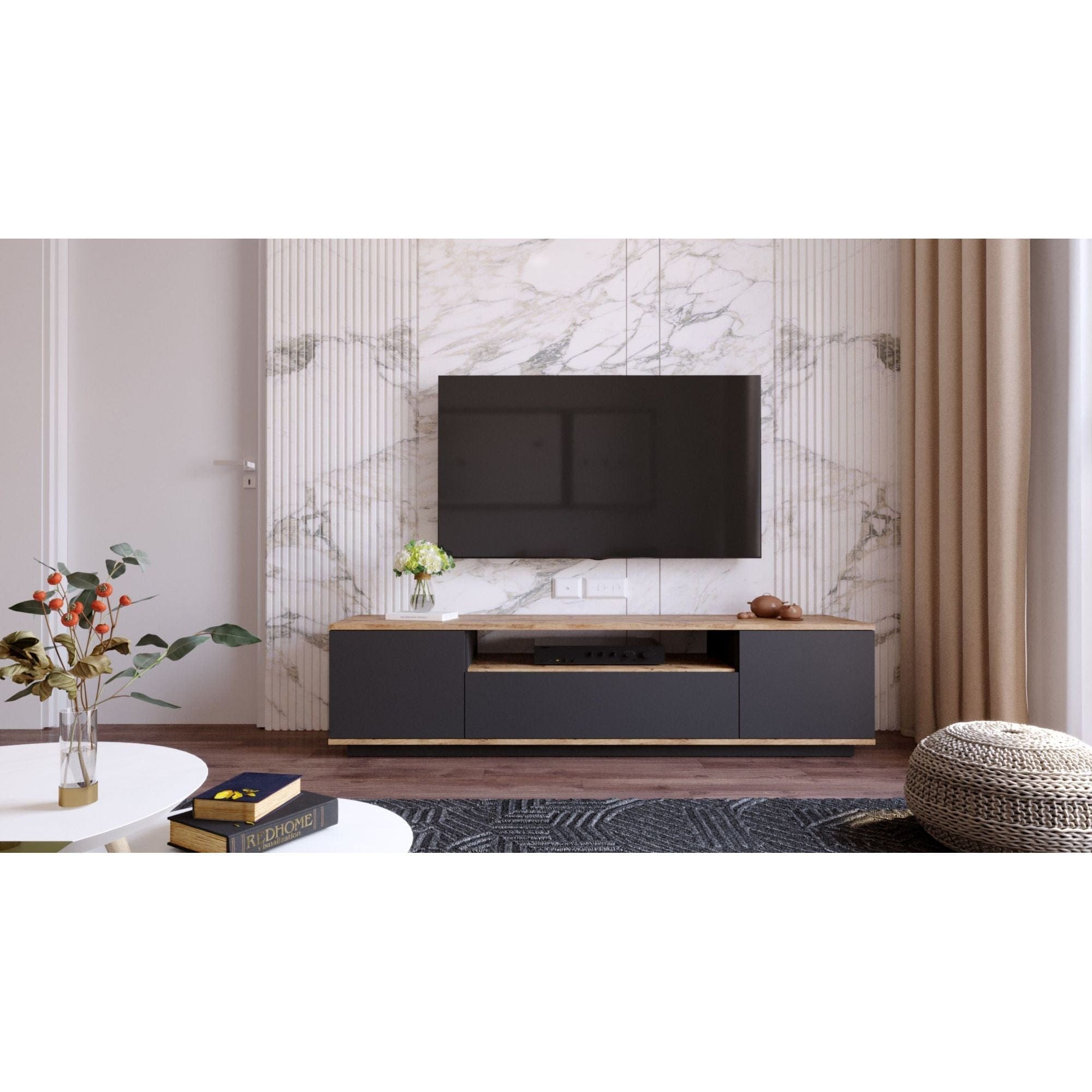 Comoda TV FR7 - AA, stejar/gri antracit, PAL melaminat, 180x45x45 cm