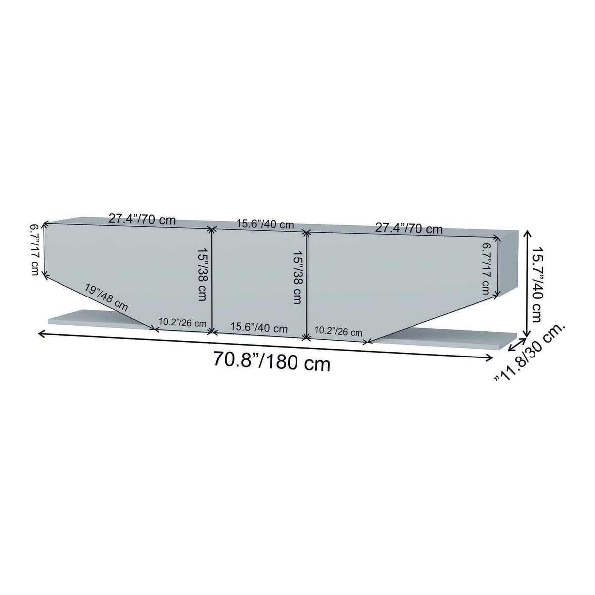 Comoda TV INCI, alb cu efect de marmura, PAL melaminat, 180x30x45 cm