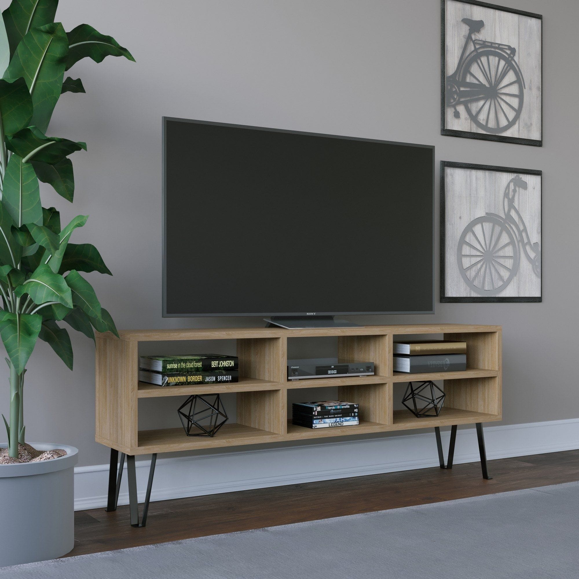 Comoda TV Judd, stejar/negru, PAL melaminat, 120x25x47 cm