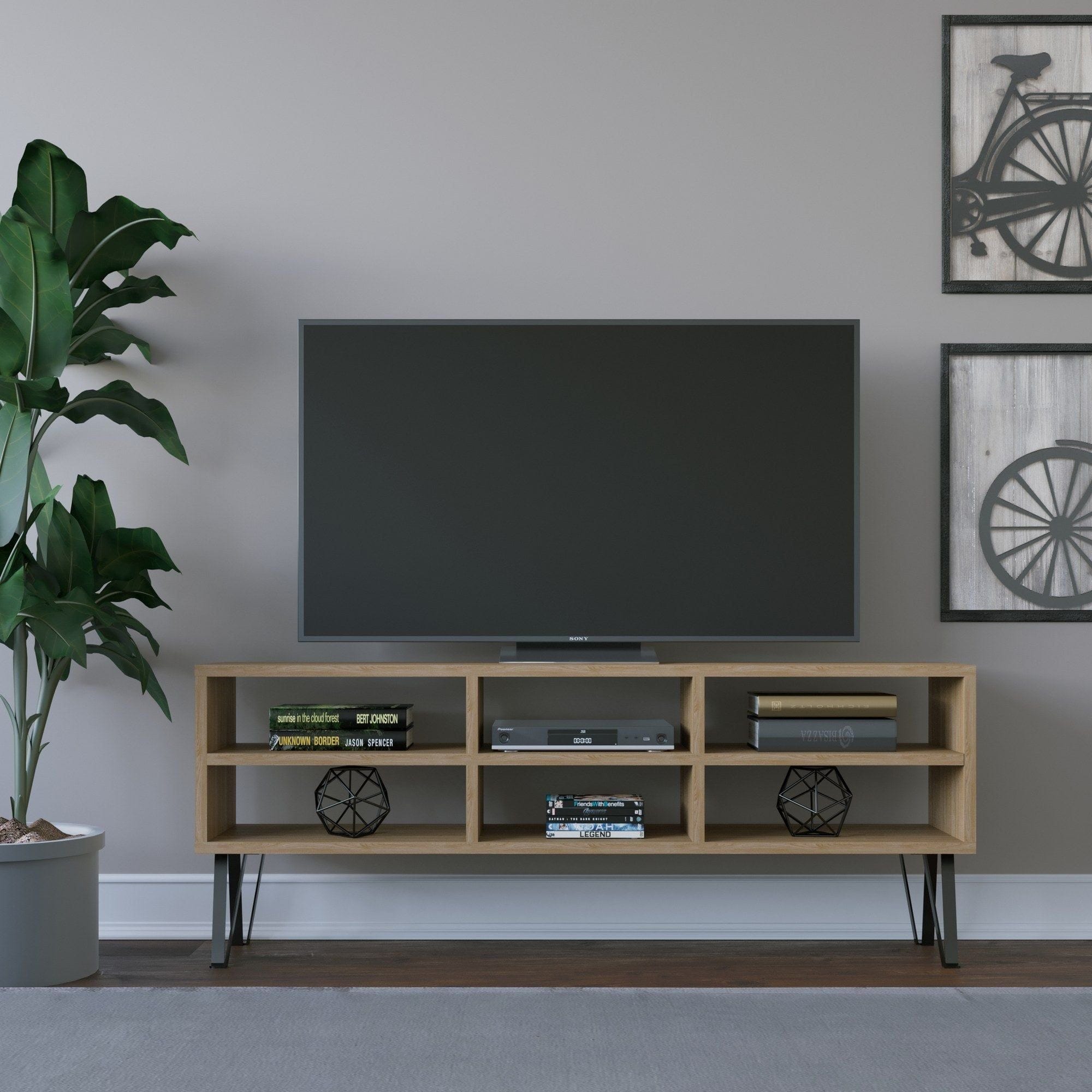 Comoda TV Judd, stejar/negru, PAL melaminat, 120x25x47 cm