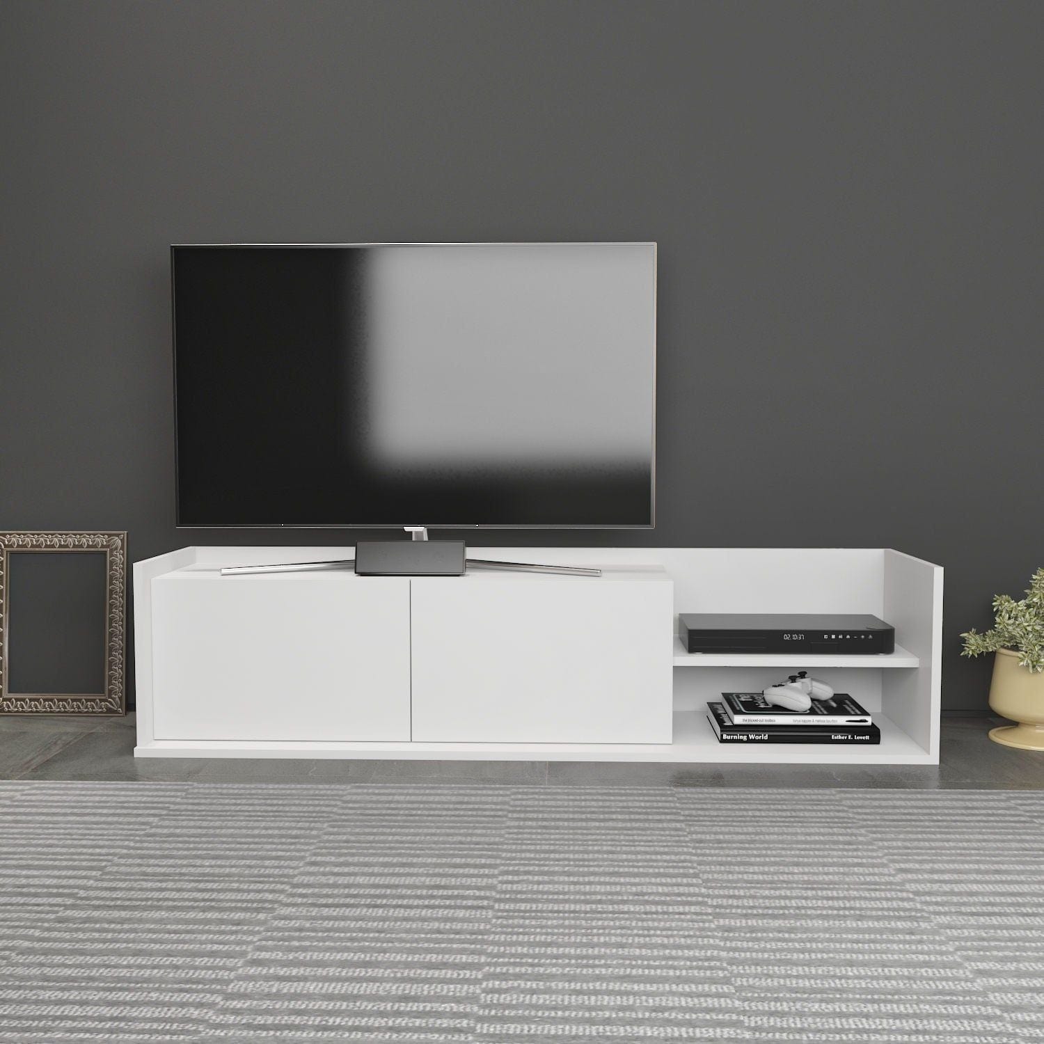 Comoda TV KROG, alb, PAL melaminat, 160x35x37 cm