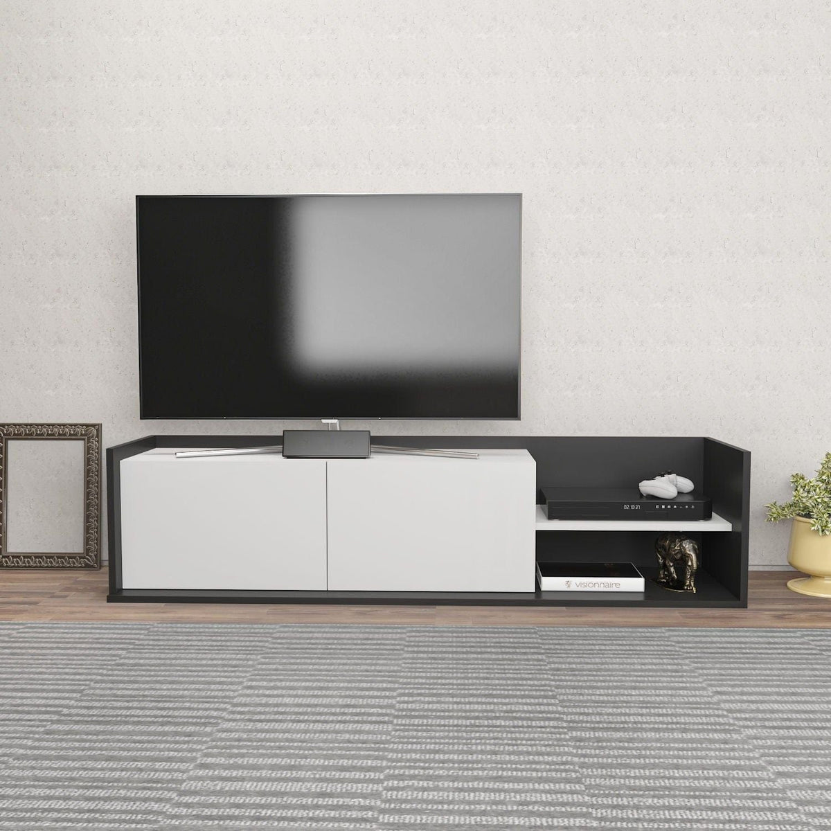 Comoda TV KROG, gri antracit/alb, PAL melaminat, 160x35x37 cm