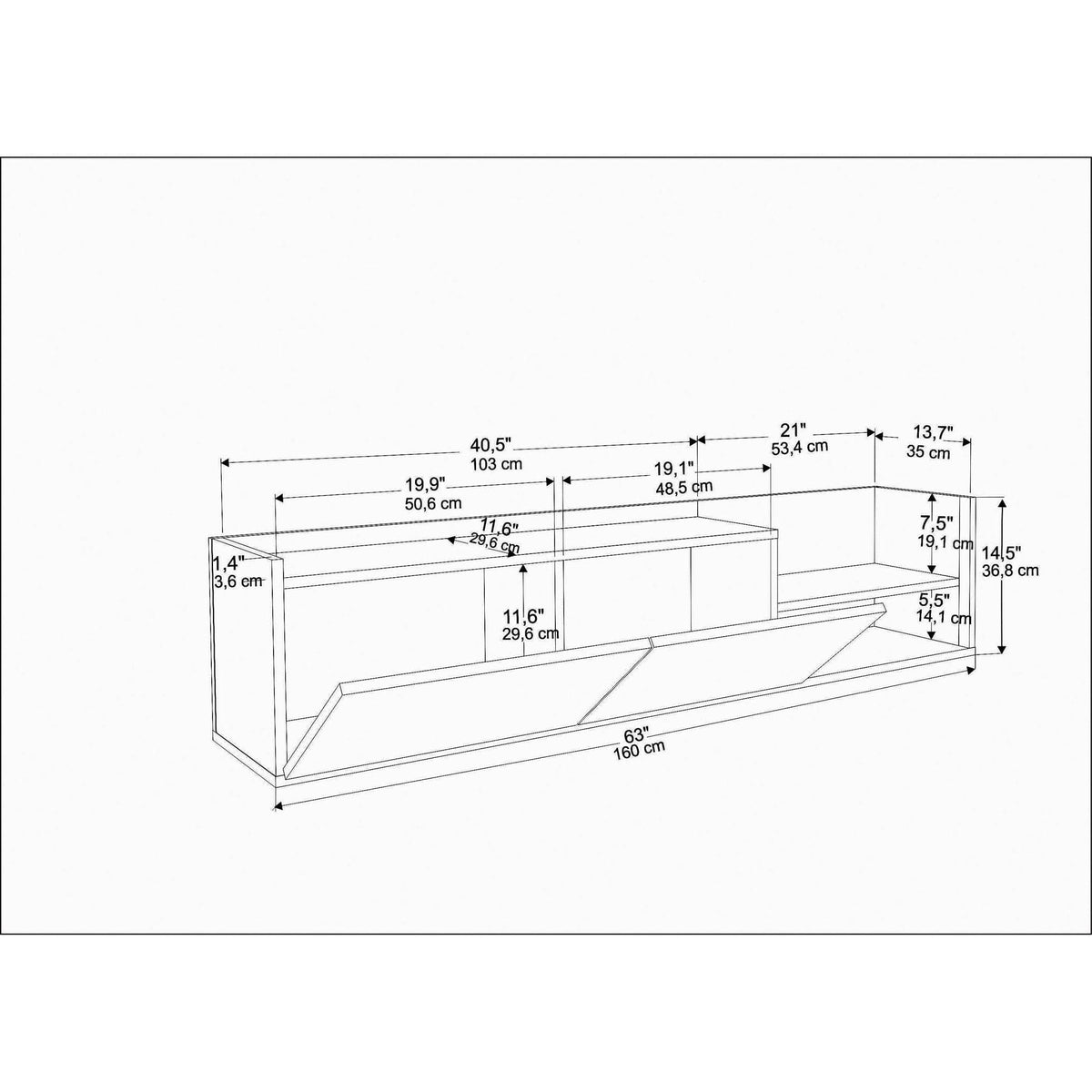 Comoda TV KROG, gri antracit/alb, PAL melaminat, 160x35x37 cm