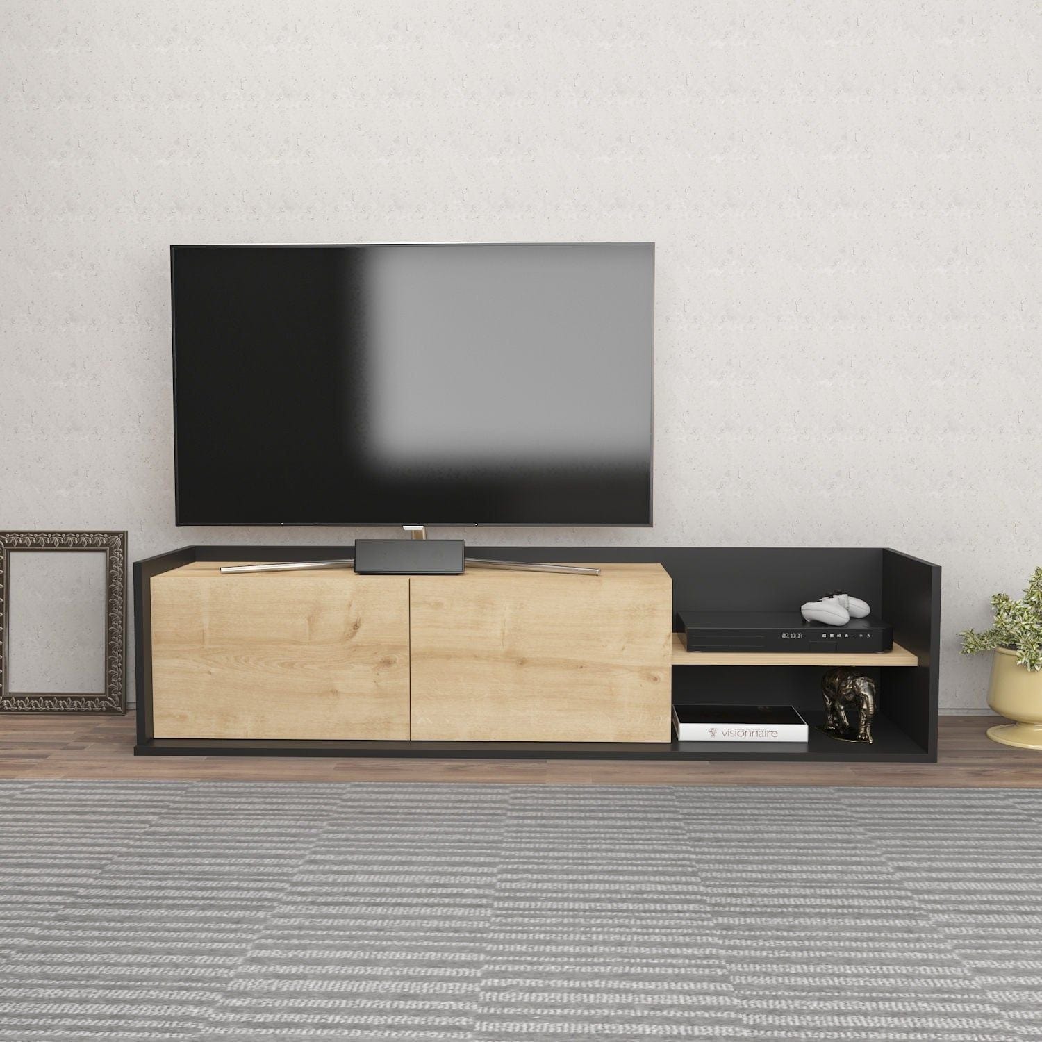 Comoda TV KROG, gri antracit/stejar, PAL melaminat, 160x35x37 cm