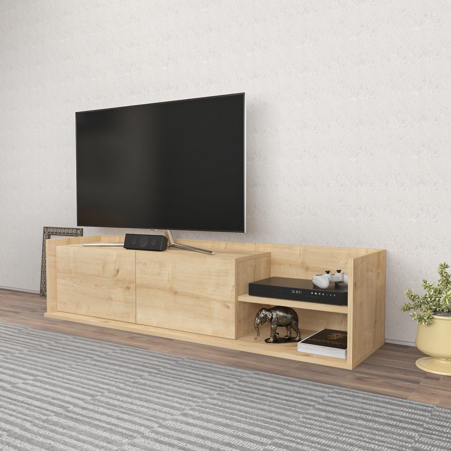 Comoda TV KROG, stejar, PAL melaminat, 160x35x37 cm