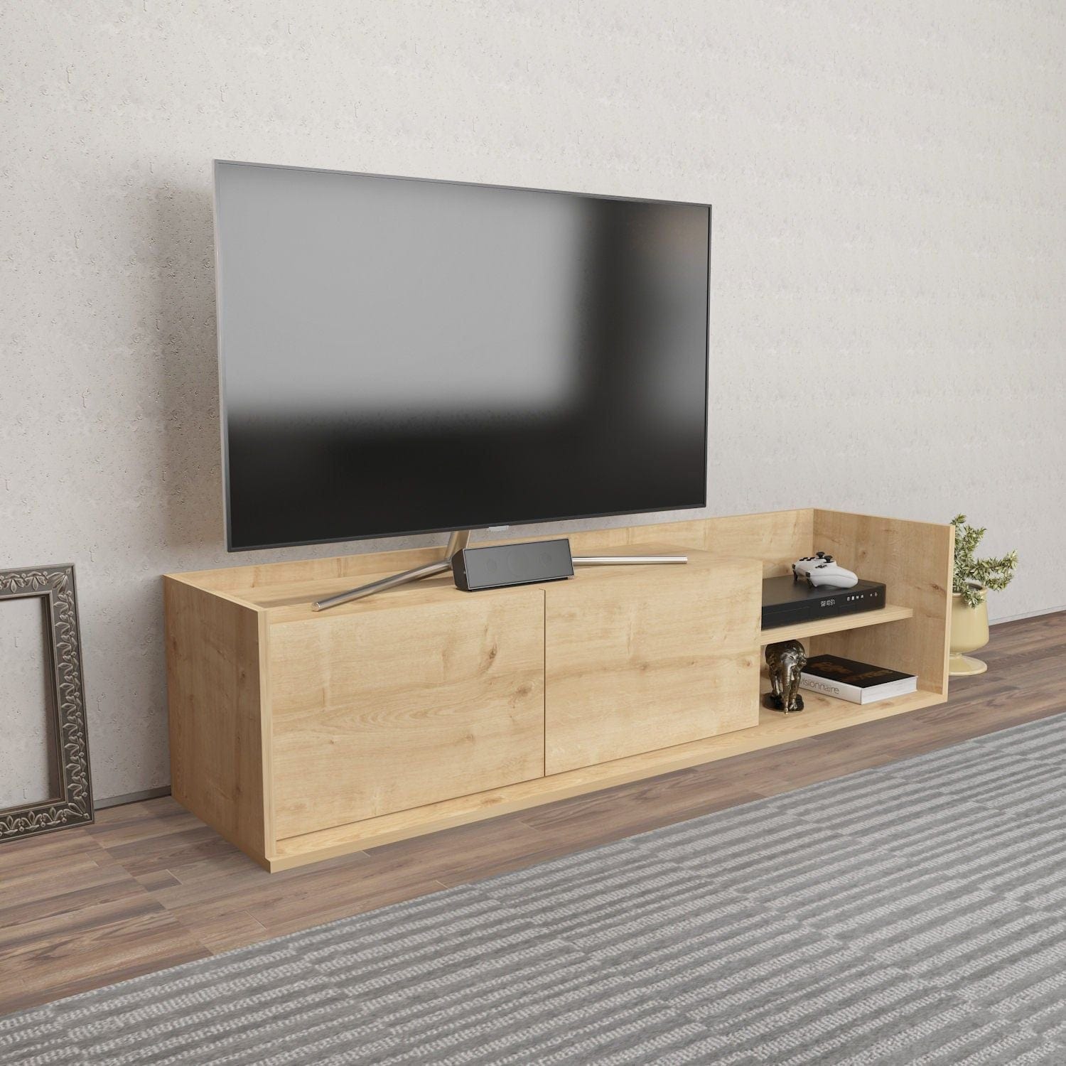 Comoda TV KROG, stejar, PAL melaminat, 160x35x37 cm