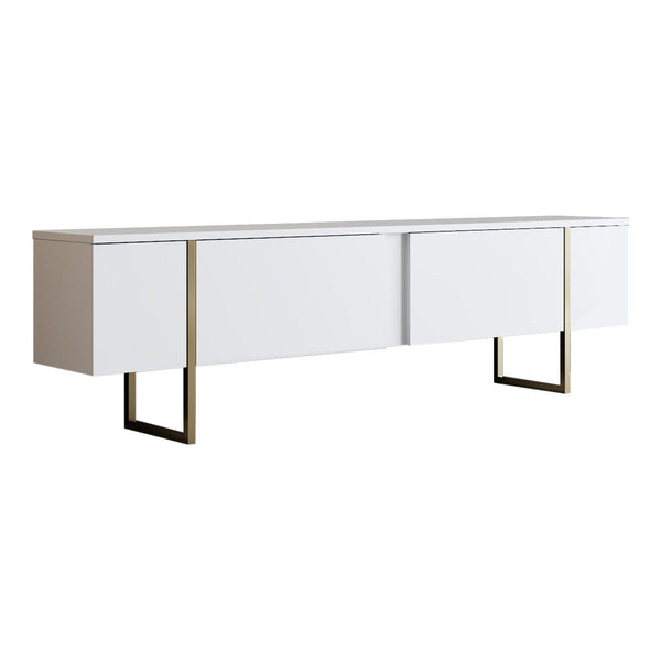Comoda TV Luxe, alb/auriu, PAL/metal, 180x30x50 cm