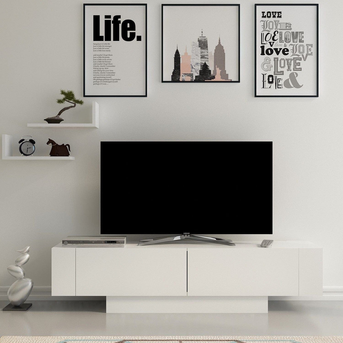Comoda TV Matera, alb, PAL melaminat, 150x32x42 cm