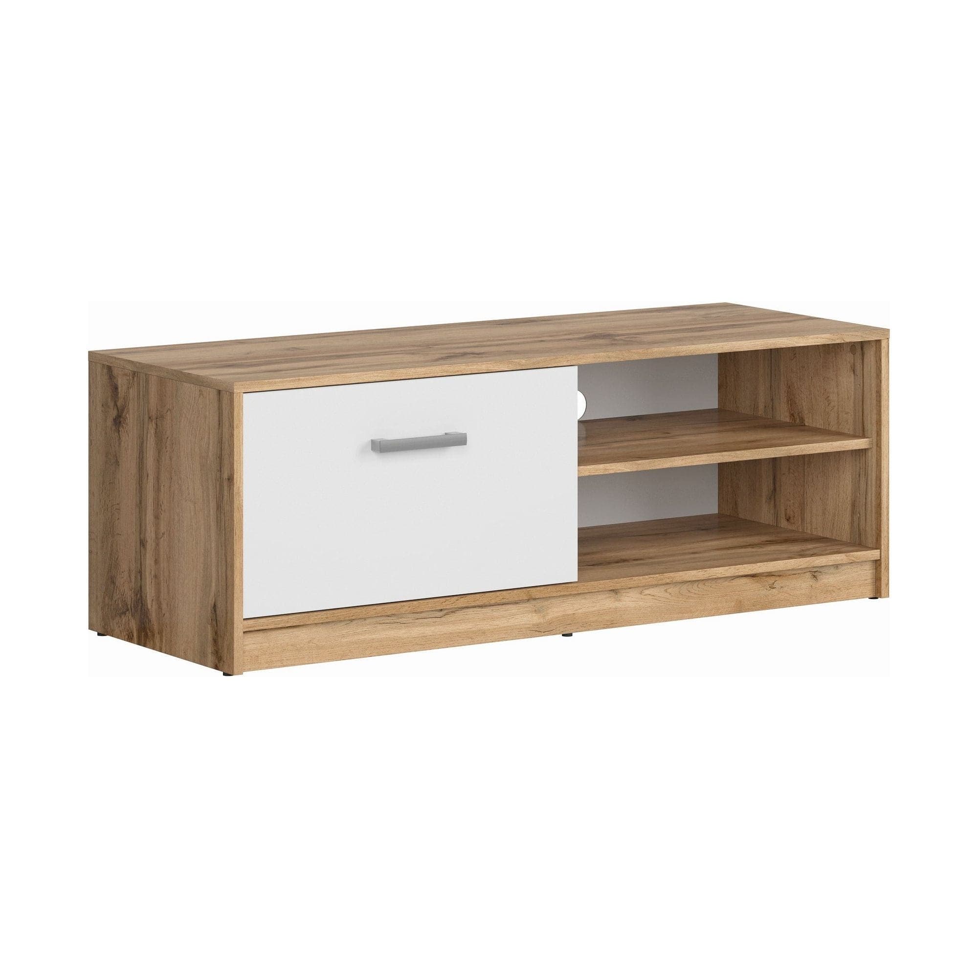 Comoda TV MATOS, alb/stejar wotan, 119x45x43 cm