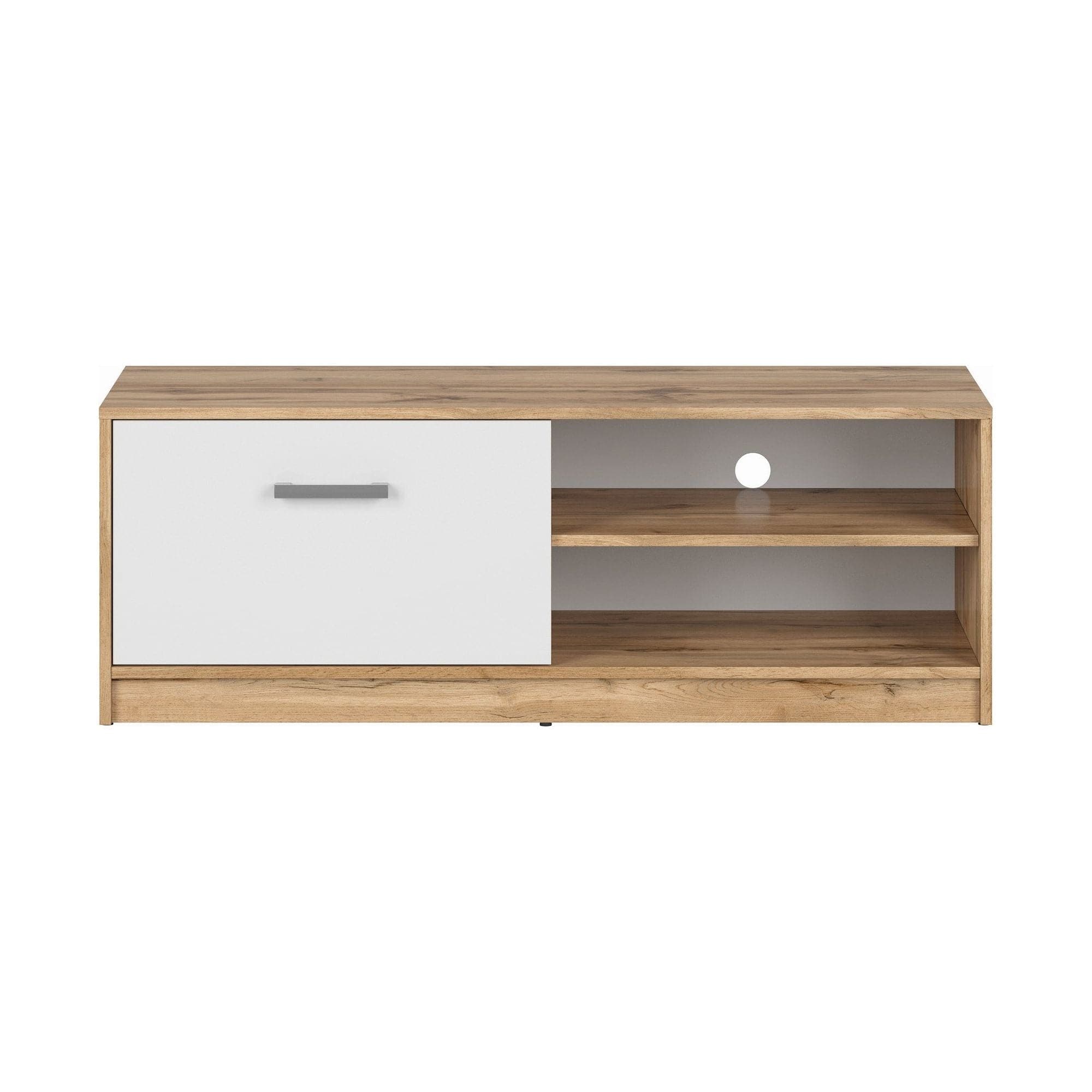 Comoda TV MATOS, alb/stejar wotan, 119x45x43 cm