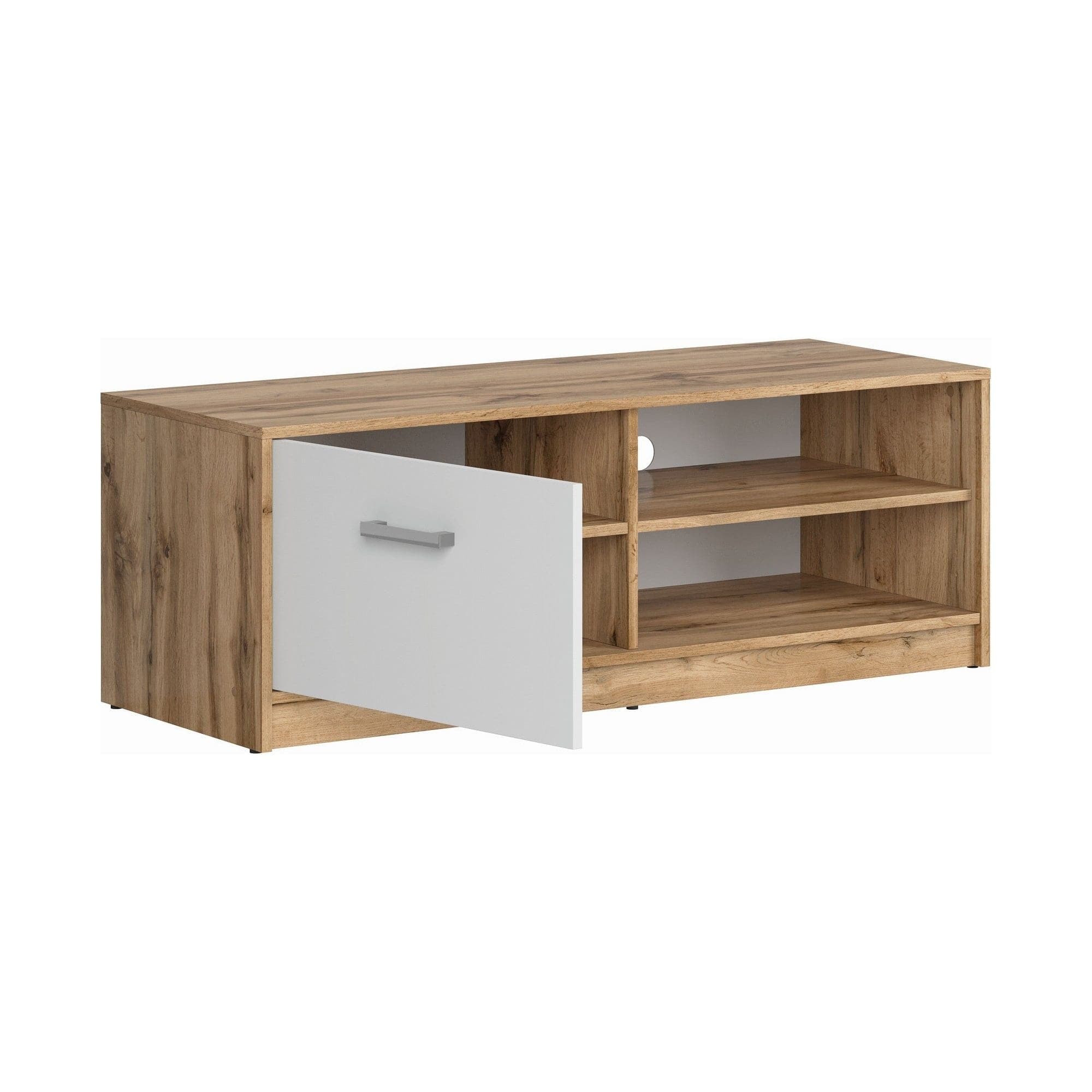 Comoda TV MATOS, alb/stejar wotan, 119x45x43 cm