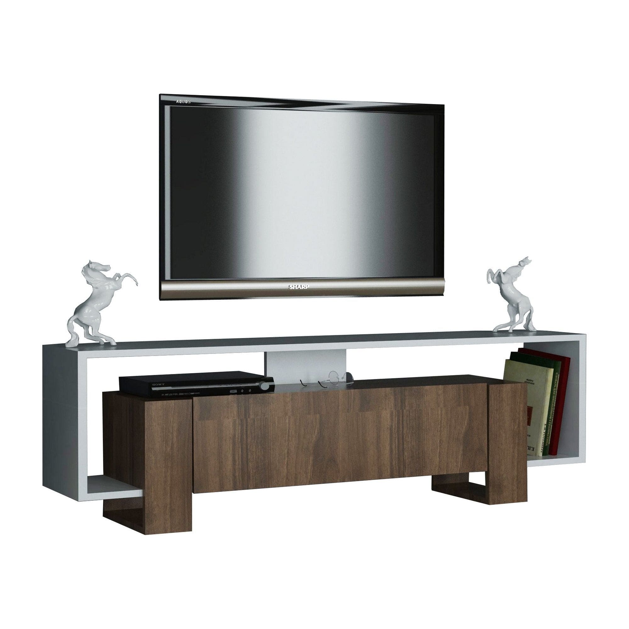 Comoda TV MERY, alb/alun, PAL melaminat, 120x33x49 cm