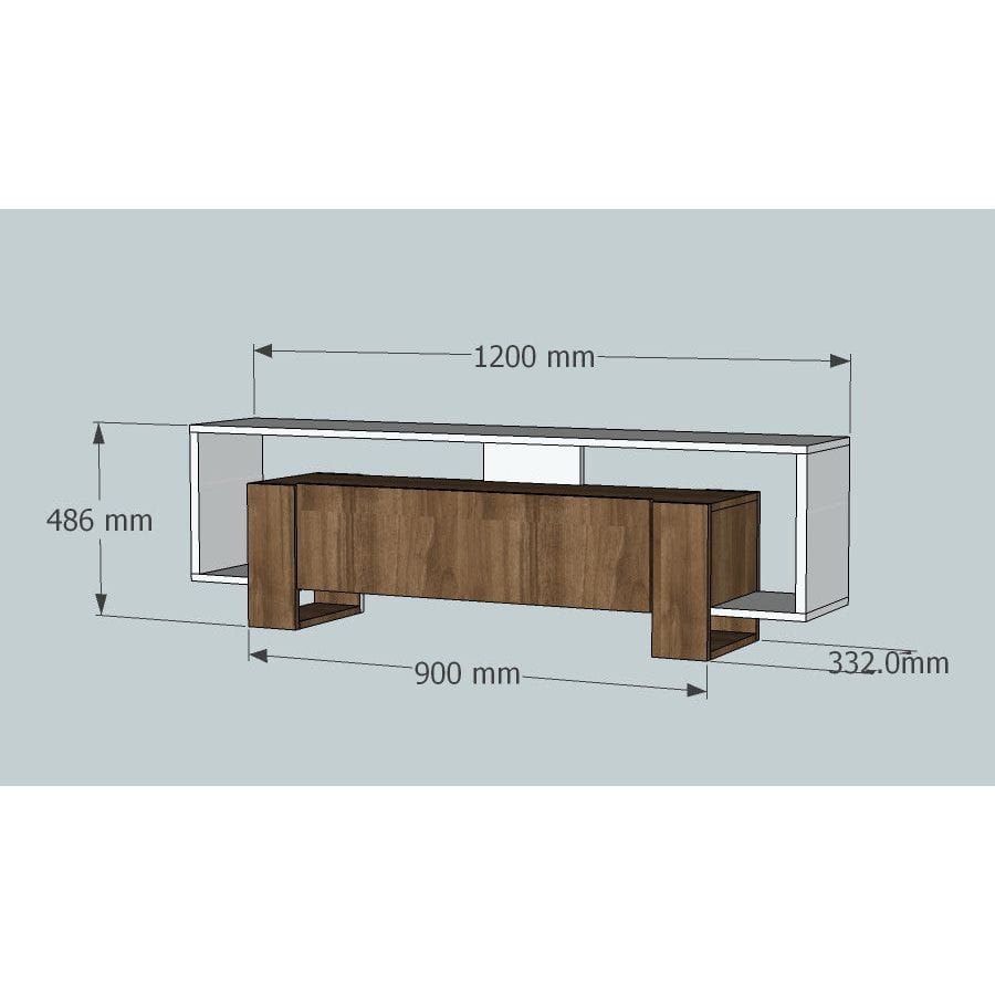 Comoda TV MERY, alb/alun, PAL melaminat, 120x33x49 cm