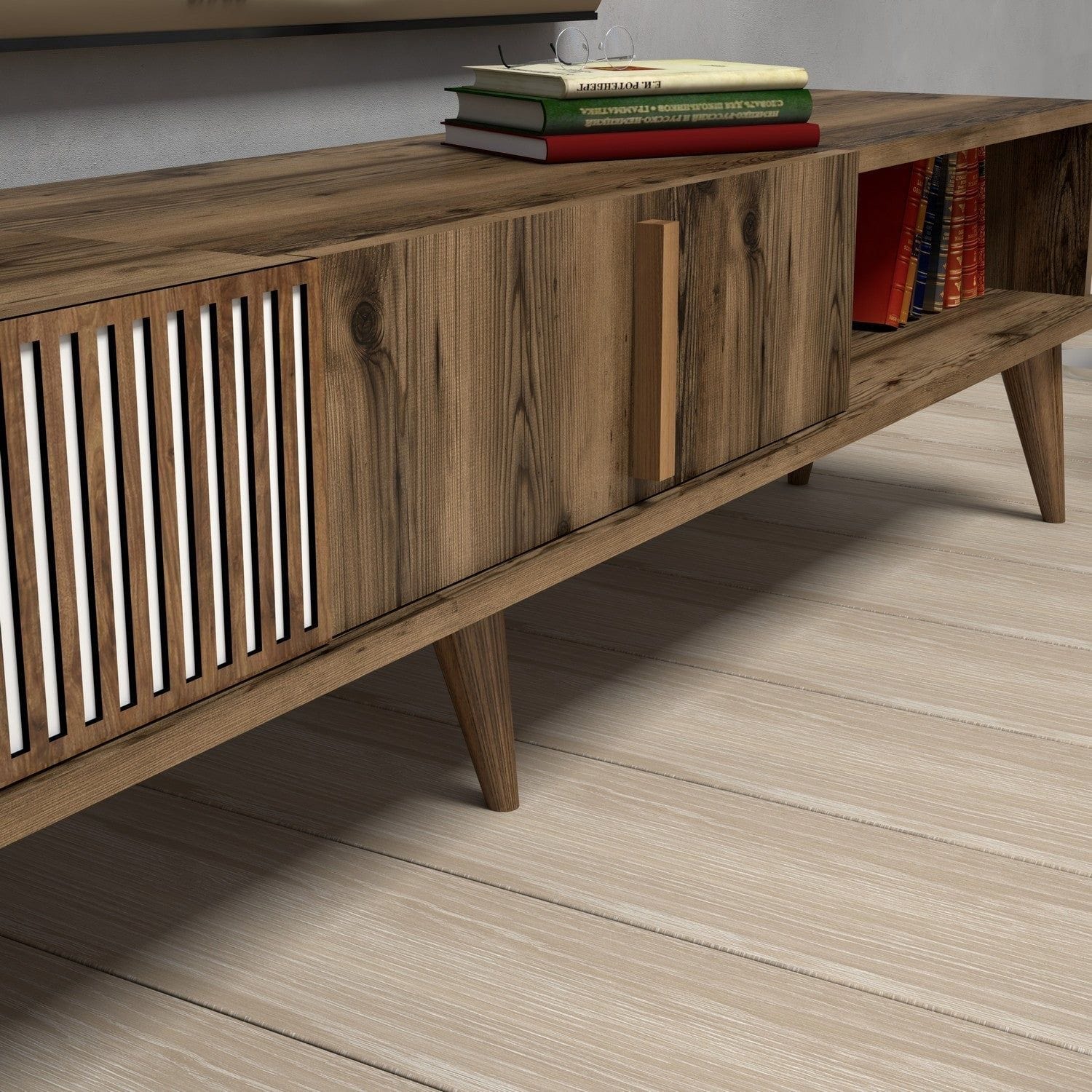Comoda TV MILAN, nuc, PAL melaminat, 180x35x40 cm