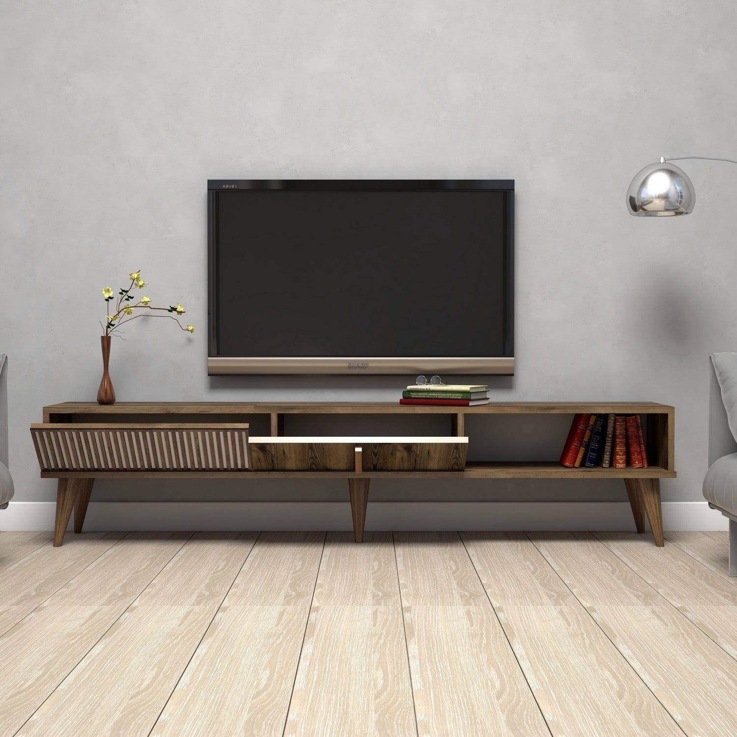 Comoda TV MILAN, nuc, PAL melaminat, 180x35x40 cm