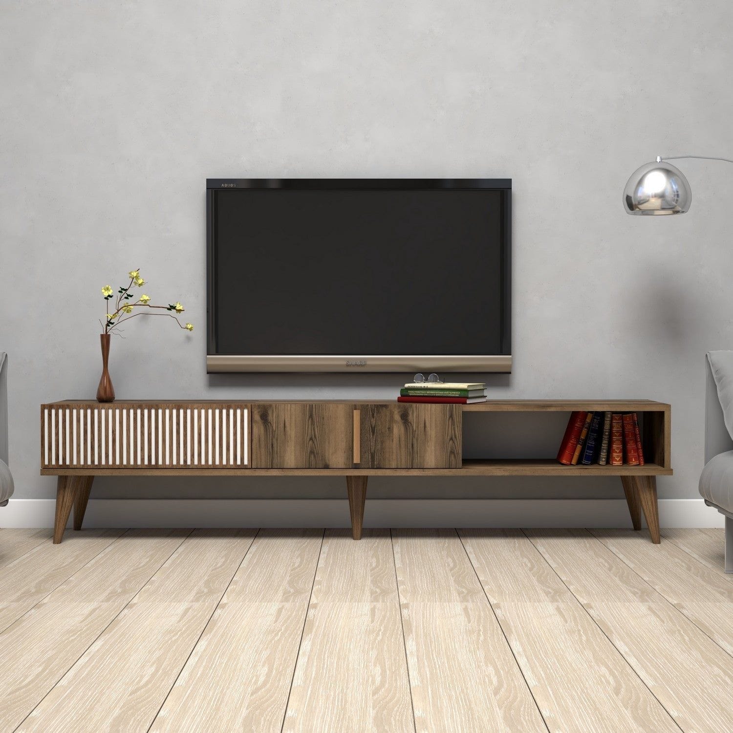 Comoda TV MILAN, nuc, PAL melaminat, 180x35x40 cm