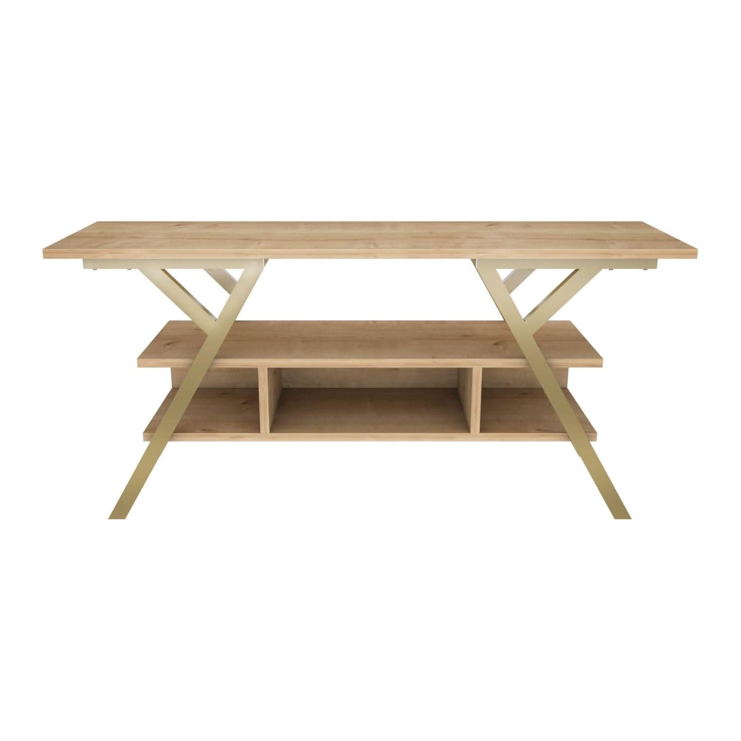 Comoda TV Minerva, stejar/auriu, PAL/metal, 120x35x55 cm