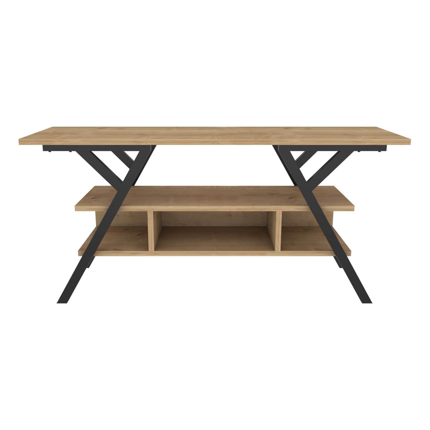 Comoda TV MINERVA, stejar/negru, PAL/metal, 120x35x55 cm