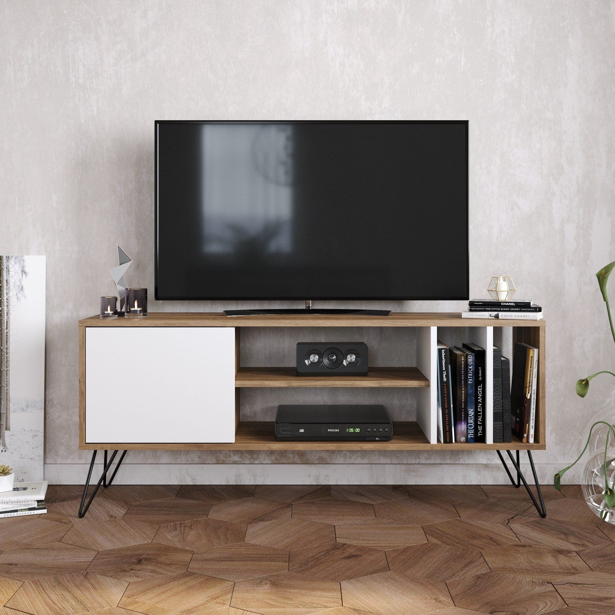Comoda TV MISTICO-140, nuc/negru/alb, PAL melaminat, 140x36x59 cm