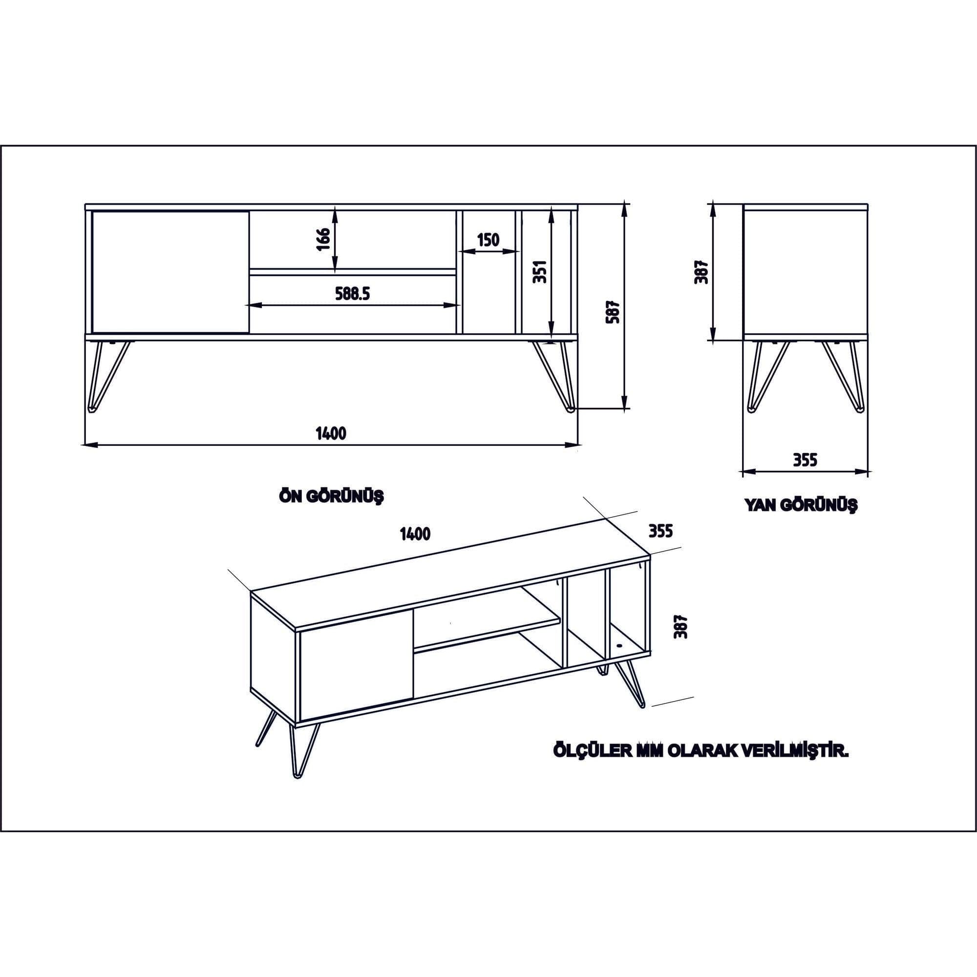 Comoda TV MISTICO-140, nuc/negru/alb, PAL melaminat, 140x36x59 cm