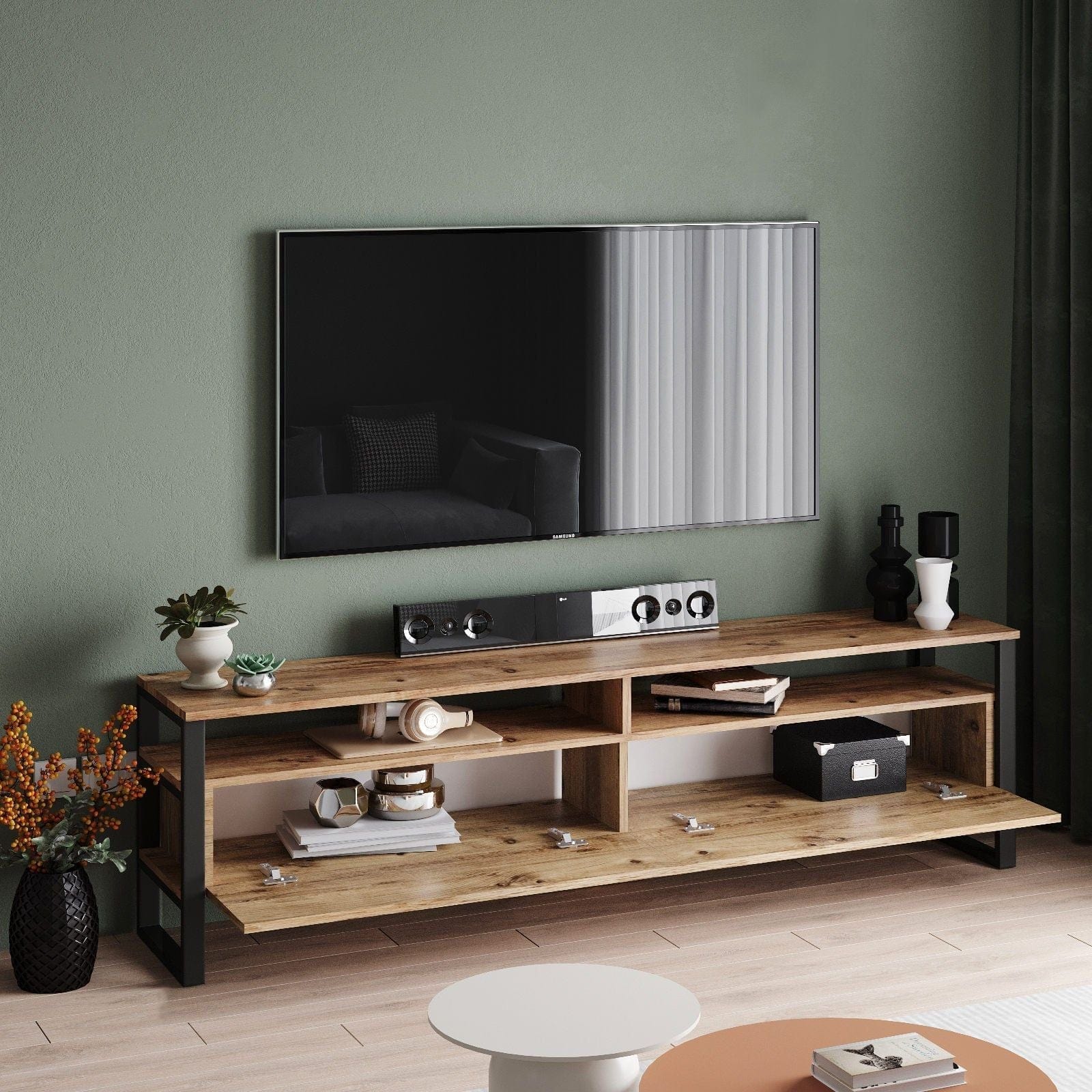 Comoda TV ML19-A, pin atlantic, PAL melaminat/plastic, 180x36x56 cm