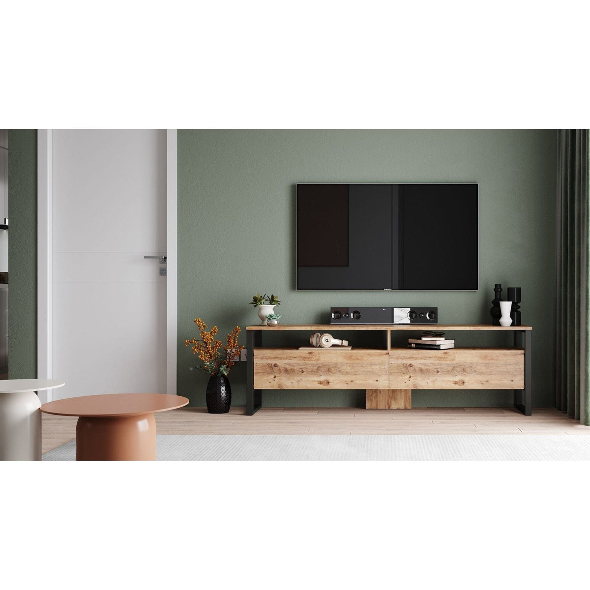 Comoda TV ML19-A, pin atlantic, PAL melaminat/plastic, 180x36x56 cm