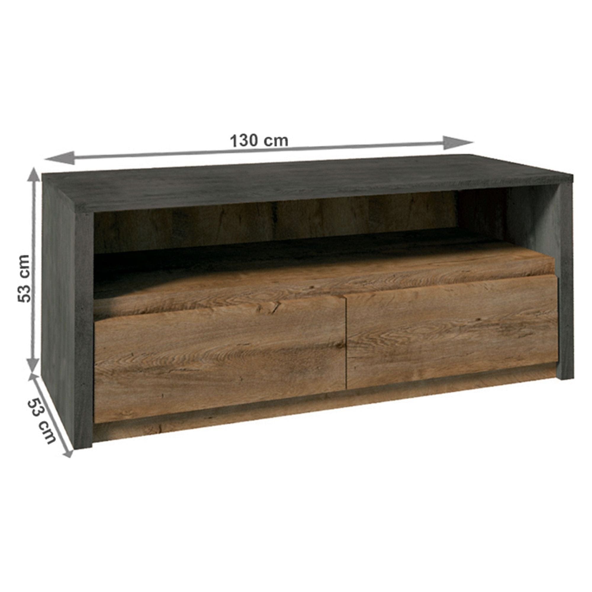 Comoda TV MONTANA, PAL, stejar lefkas inchis/gri, PAL melaminat, 130x53x53 cm