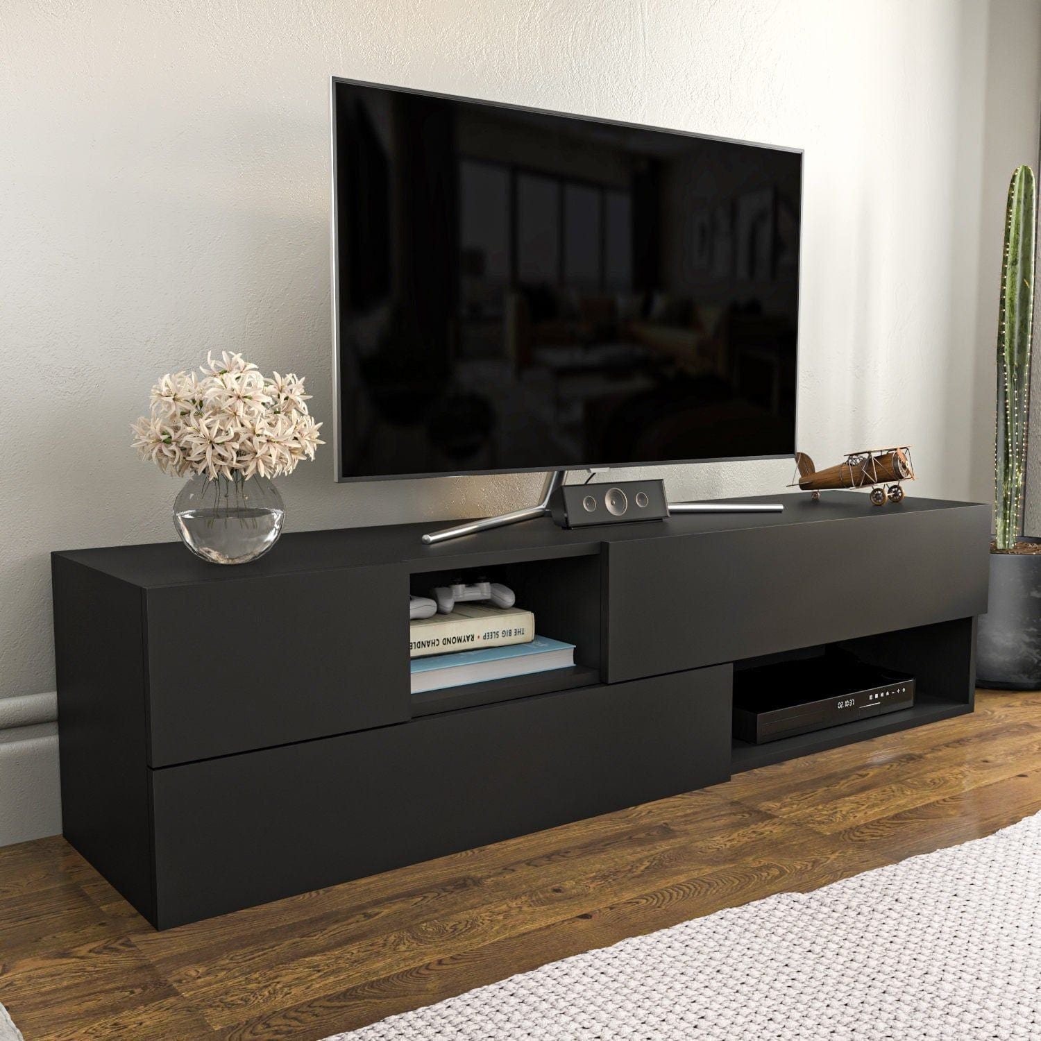 Comoda TV MORTON, gri antracit, PAL melaminat, 160x38x40 cm
