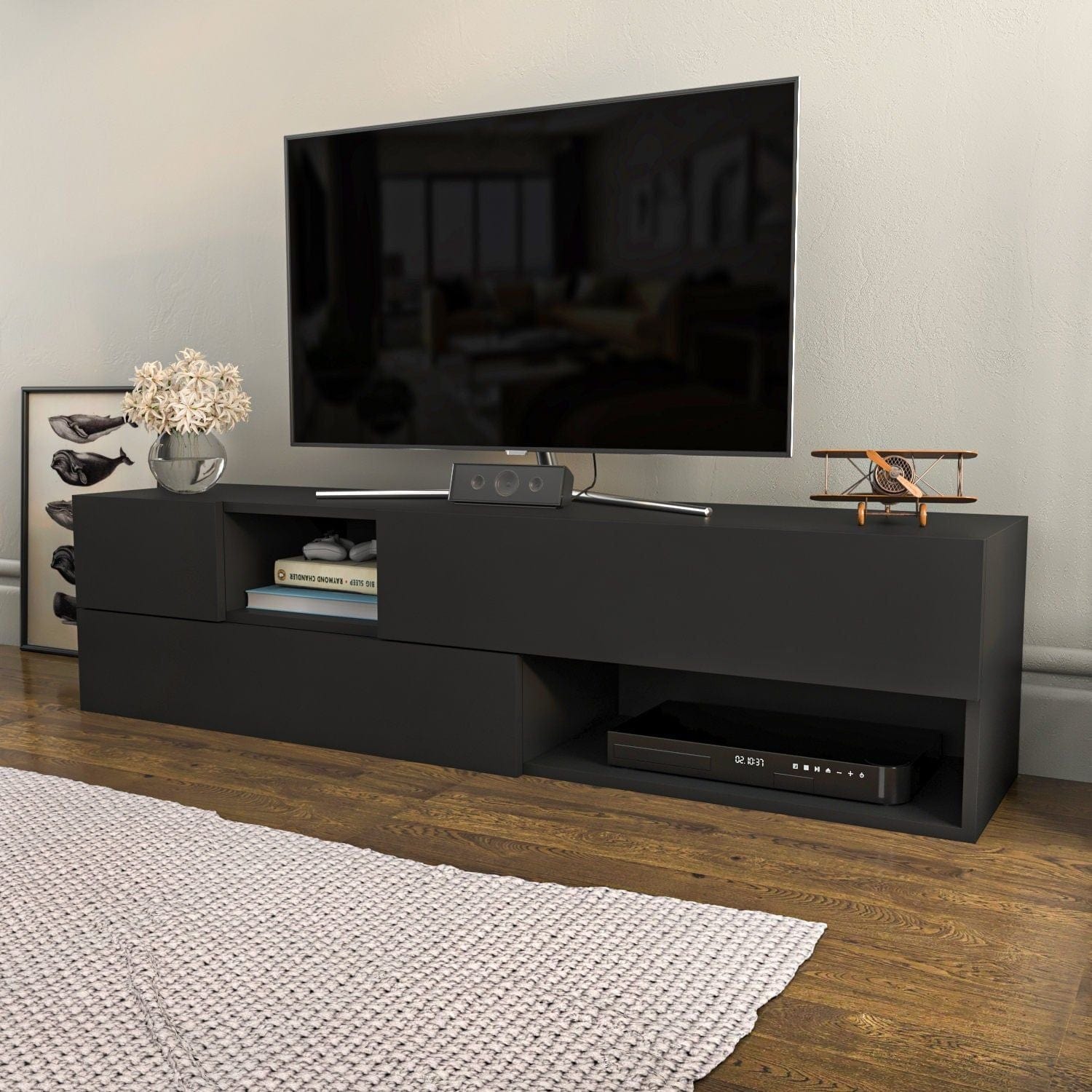 Comoda TV MORTON, gri antracit, PAL melaminat, 160x38x40 cm