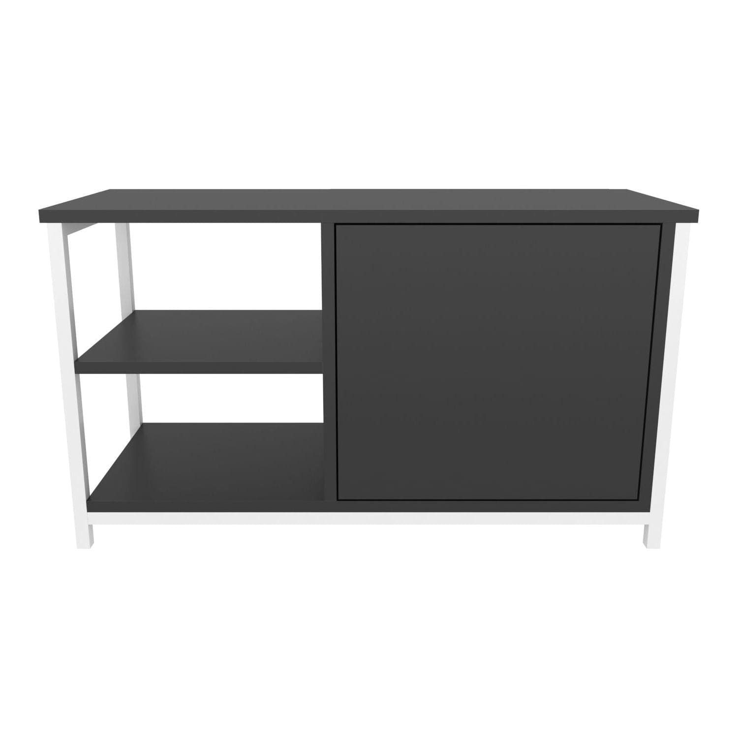 Comoda TV MUSKEGON, alb/gri antracit, PAL melaminat/metal, 90x35x51 cm