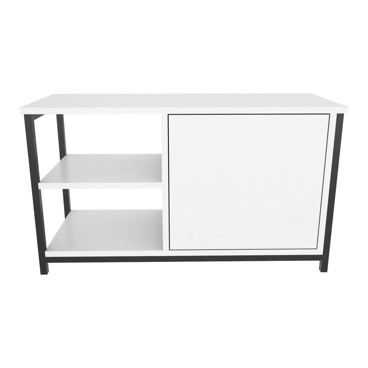 Comoda TV MUSKEGON, alb/negru, PAL melaminat/metal, 90x35x51 cm