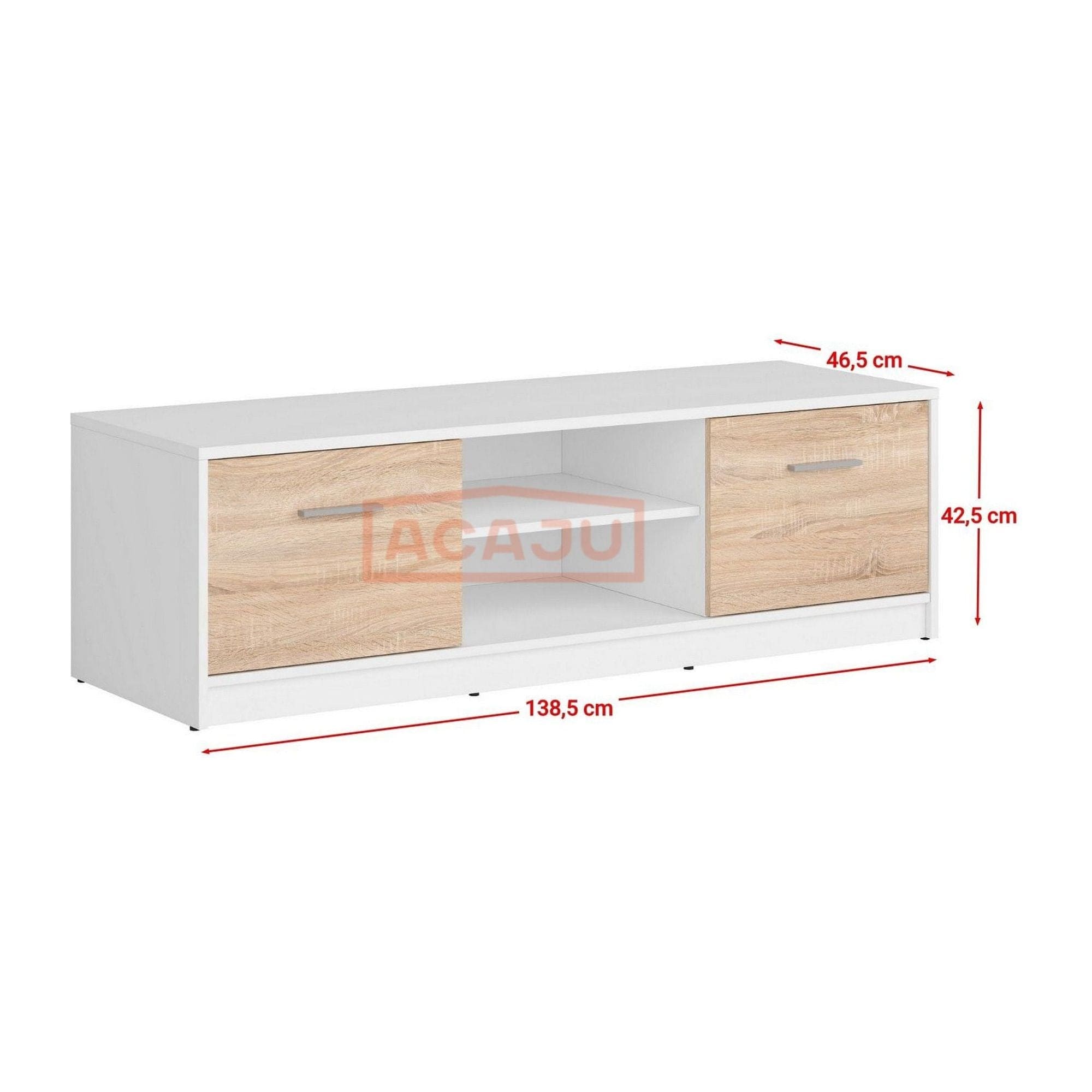 Comoda TV NEPO PLUS, alb/stejar sonama, PAL, 139x47x43 cm