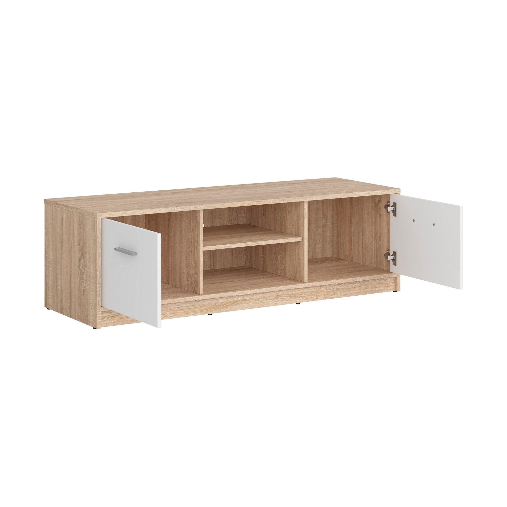 Comoda TV NEPO PLUS, stejar sonoma/alb, PAL laminat, 139x47x43 cm