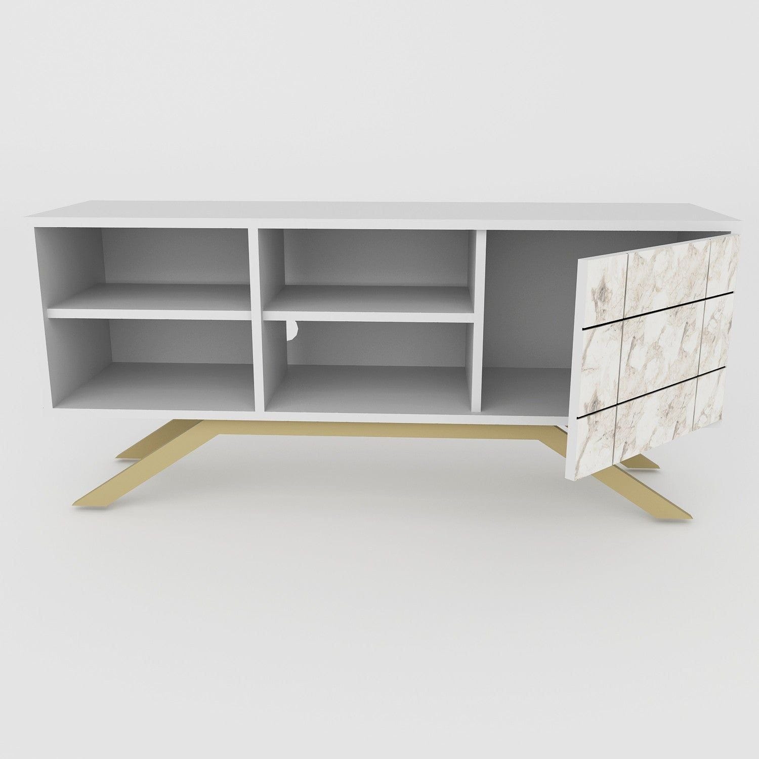 Comoda TV NORTH, alb/auriu, PAL melaminat, 130x59x39 cm