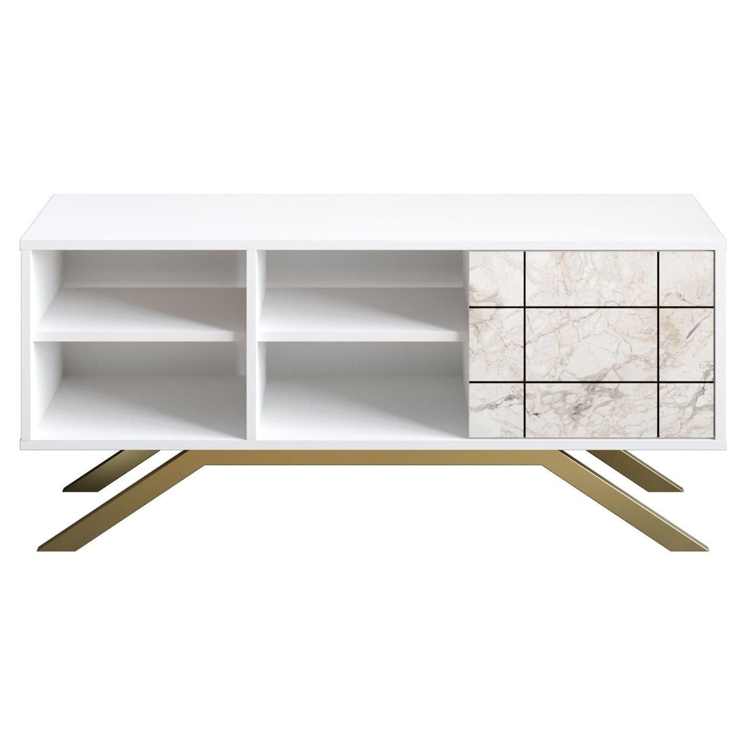 Comoda TV NORTH, alb/auriu, PAL melaminat, 130x59x39 cm