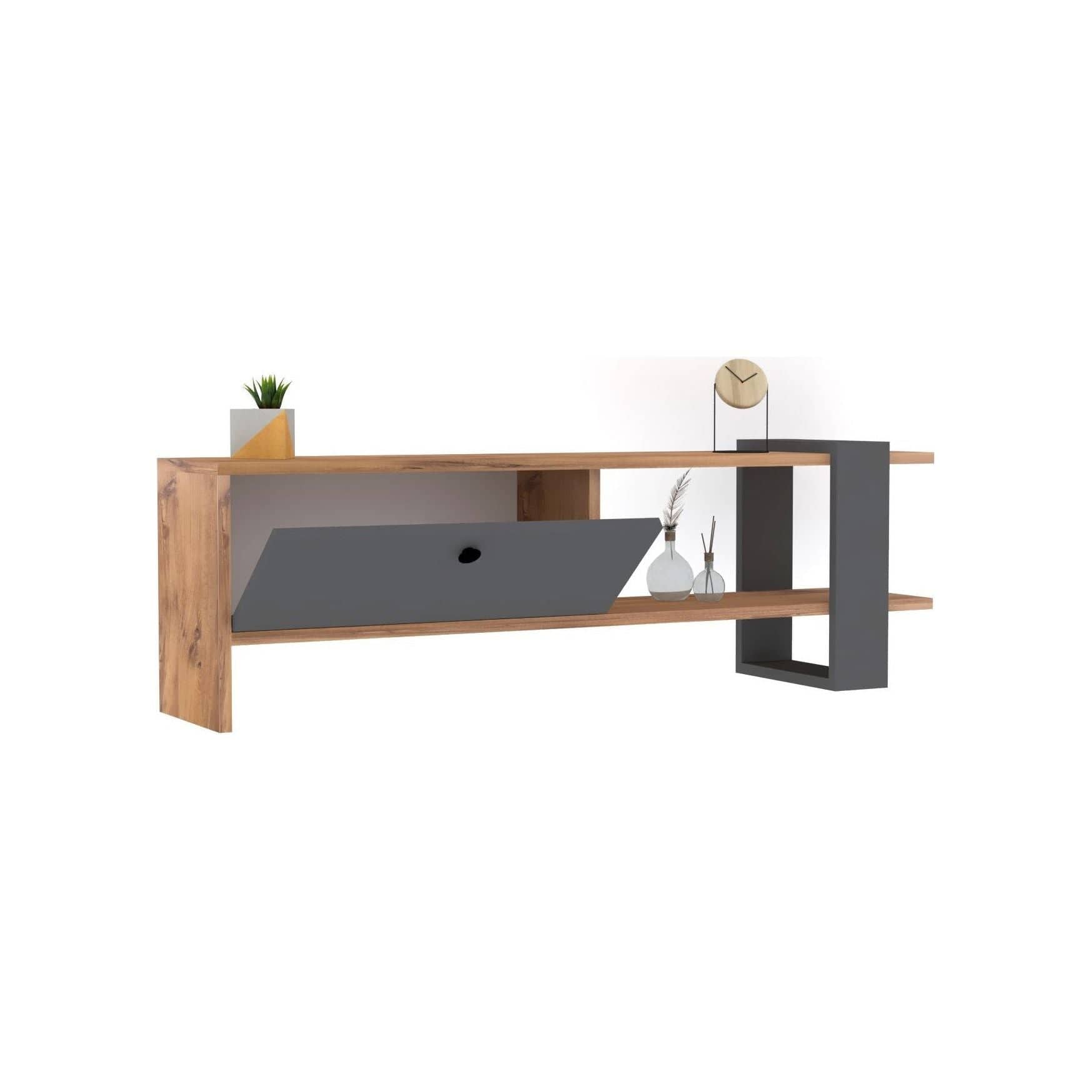 Comoda TV OVA, stejar/gri antracit, PAL melaminat, 120x25x37 cm